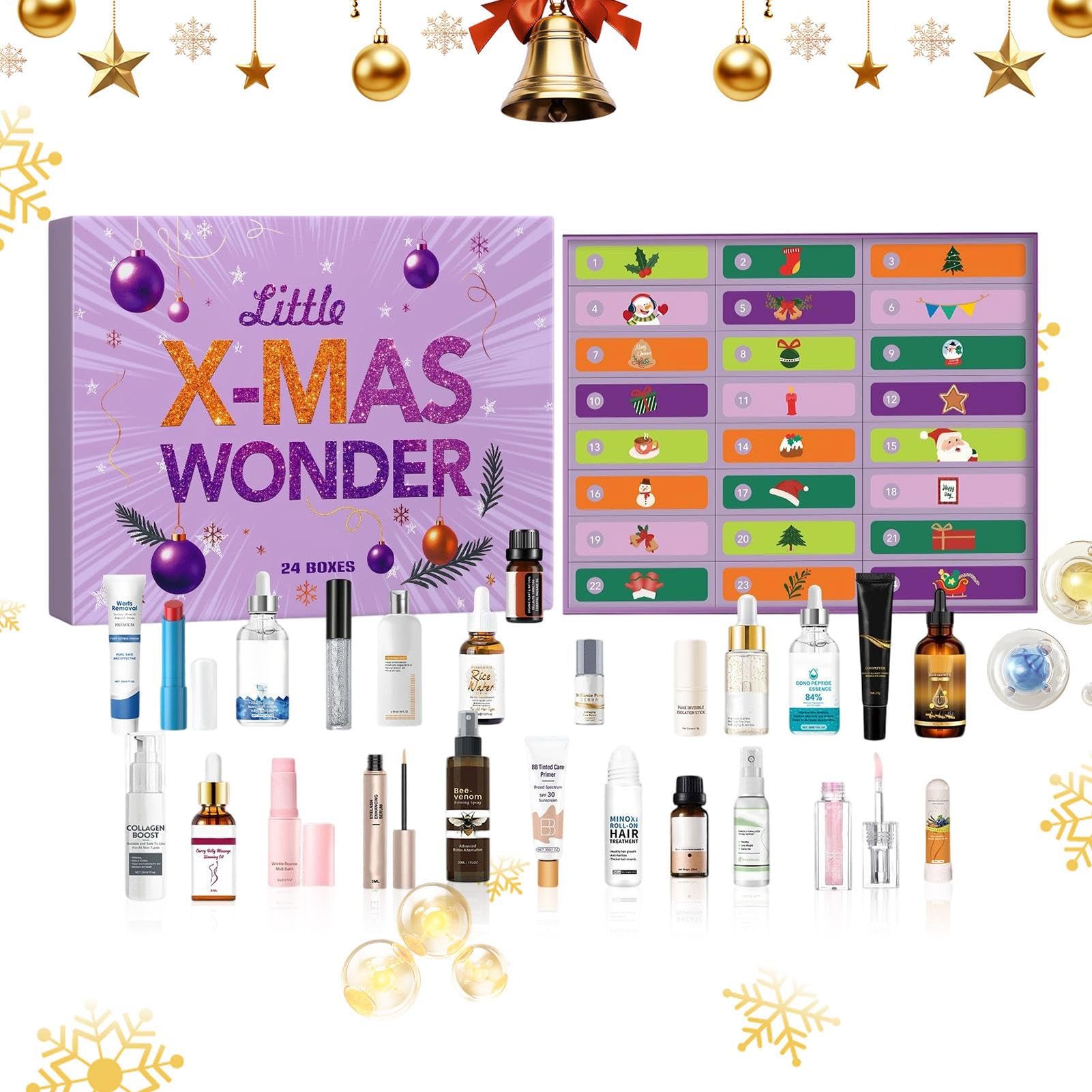 Calendario de Adviento de belleza 2025 | Cuenta regresiva de Navidad de 24 días – Calendario de productos para el cuidado de la piel para mujeres, novia, esposa, mamá, amigos, fiesta, San Valentín
