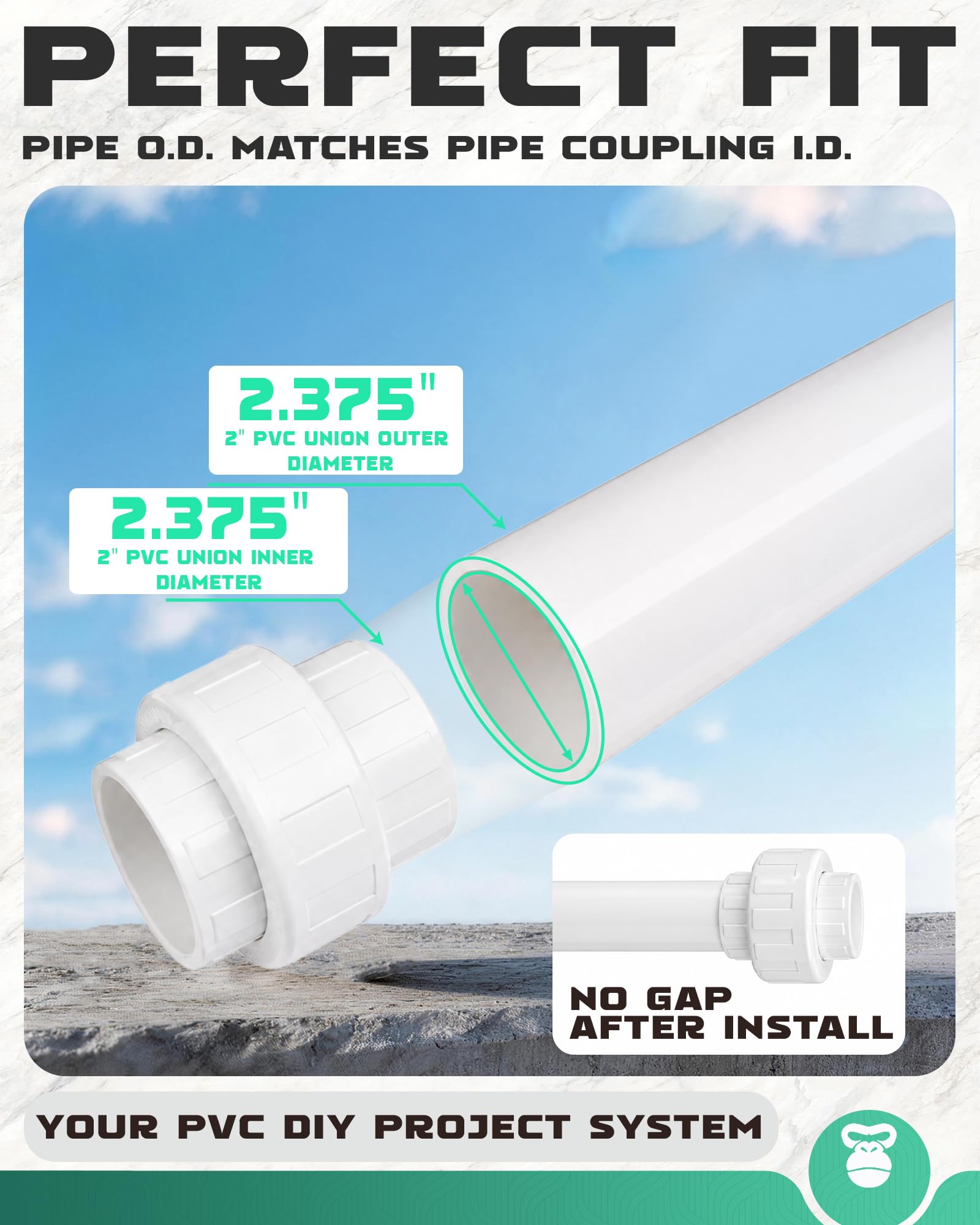 Raccordo per tubi in PVC da 5,1 cm (presa x presa), confezione da 10 raccordi per tubi resistenti per creazioni fai da te in PVC, adattatore di accoppiamento in PVC Schedule 40.
