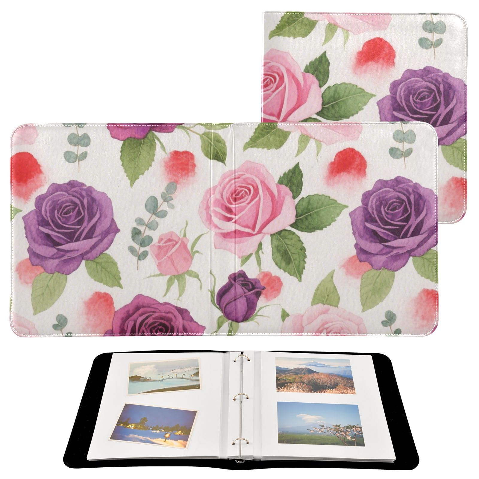 Photo Album 4x6, 5x7,6x8,Artificial Leather Photo Albums with 20 Detachable Sheets Rose Pattern for Family Wedding,Multi 28