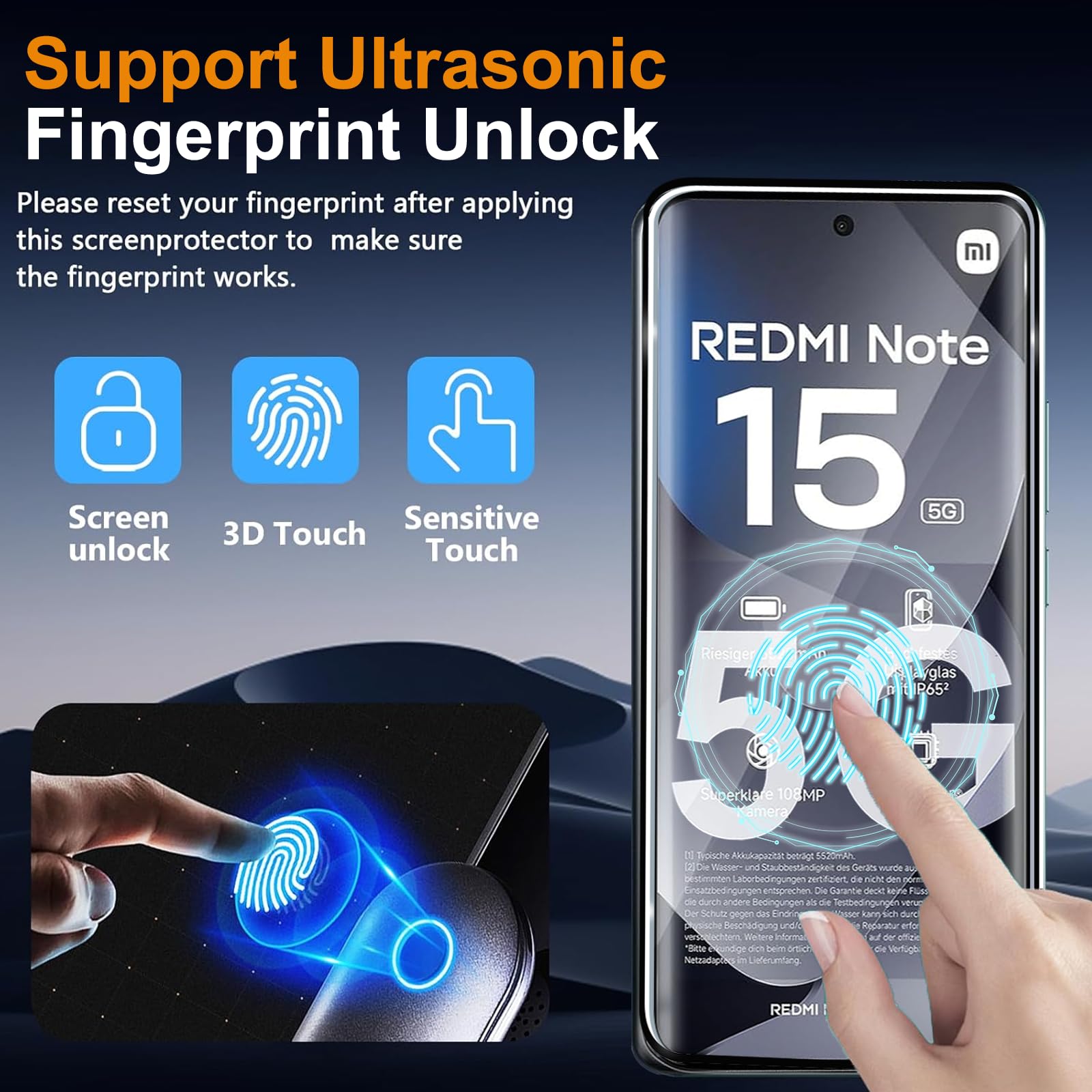 Pellicola Vetro Temperato per Xiaomi Redmi Note 15 5G, 2+2+2 Pezzi Interna TPU Pellicola Protettiva+ 9H Anteriore Vetro Temperato+ Pellicola Fotocamera