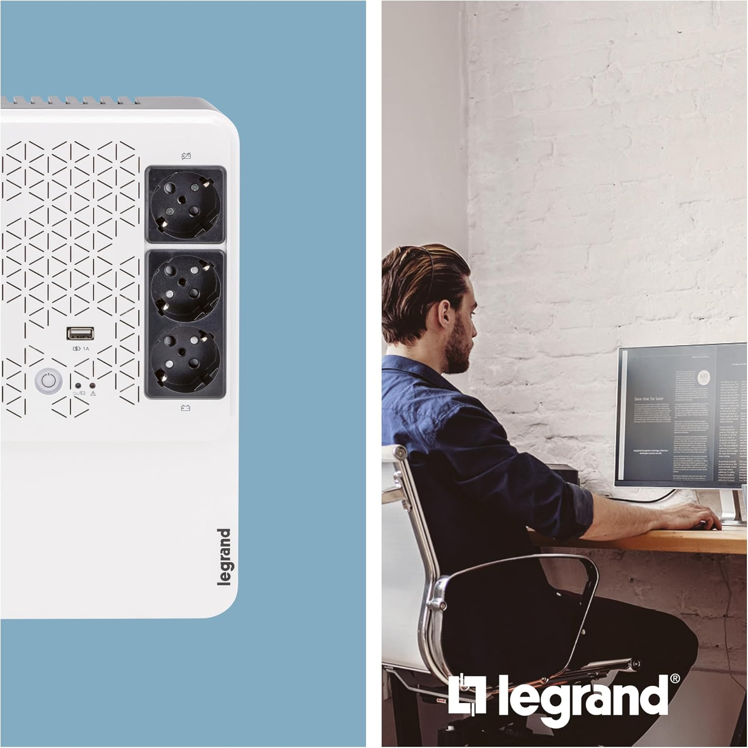 Legrand, Uninterruptible Power Supply (USV System), Keor Multiplug with 800VA/480W - 6 outputs per 230V (Schuko socket) + USB charger, 310082