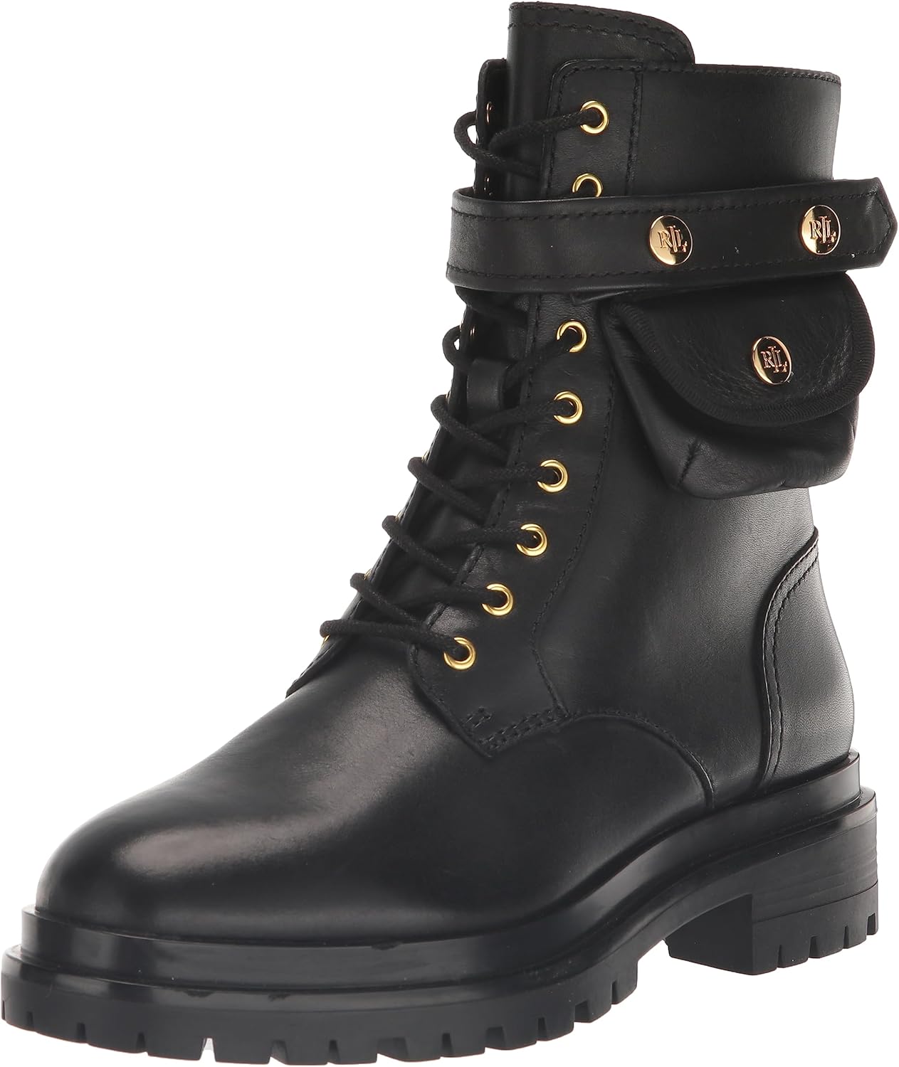 Lauren Ralph Lauren Women's Cammie MID Boot Combat, Black, 6