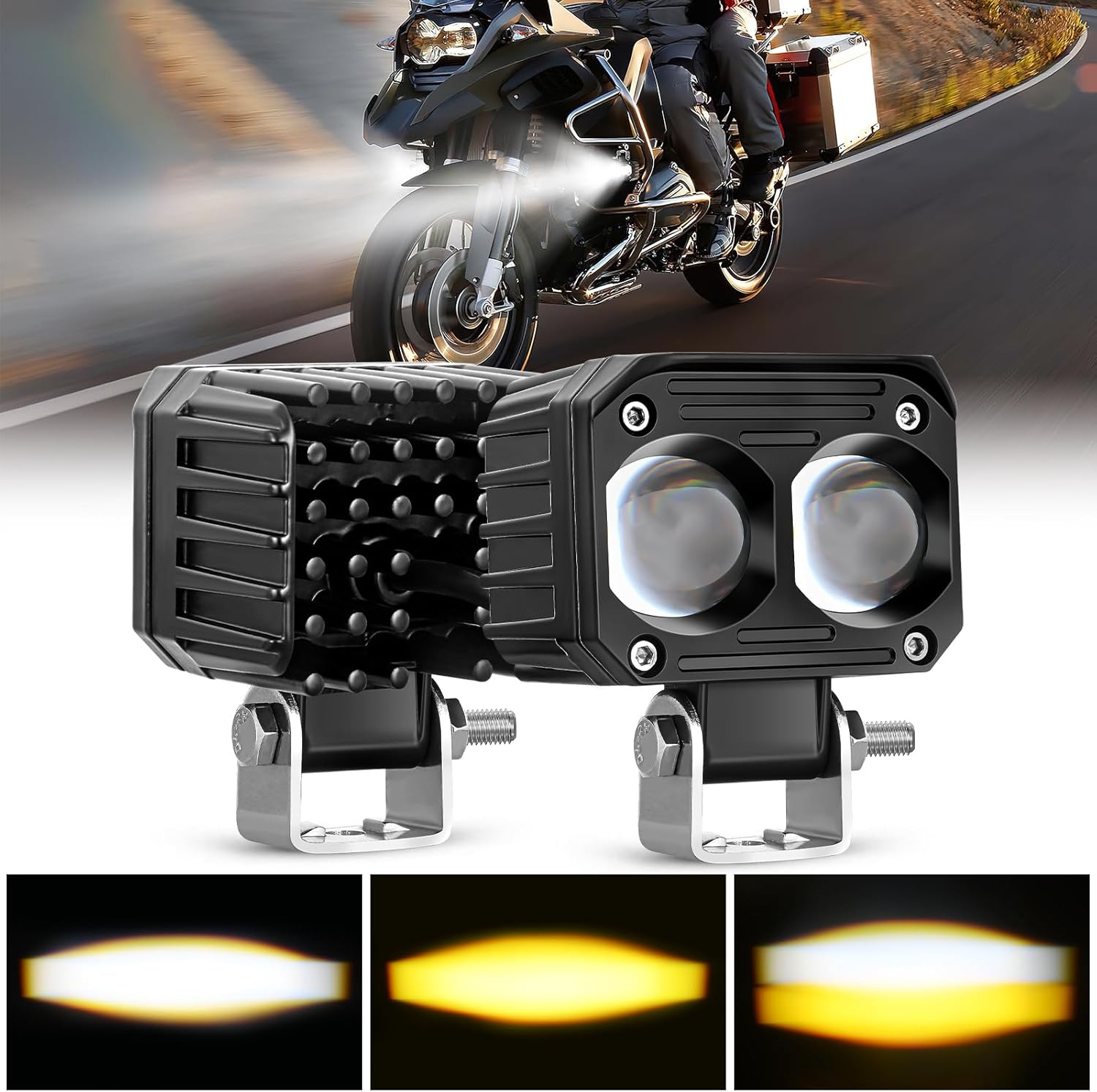 Nilight Motorcycle Driving Lights 2.5 inch White Amber Spot Beam Fog Light LED Pods IP67 Waterproof Auxiliary Offroad Lighting for Motorbike Dirt Bike e-Bike Scooter Snowmobile ATV UTV SUV Truck