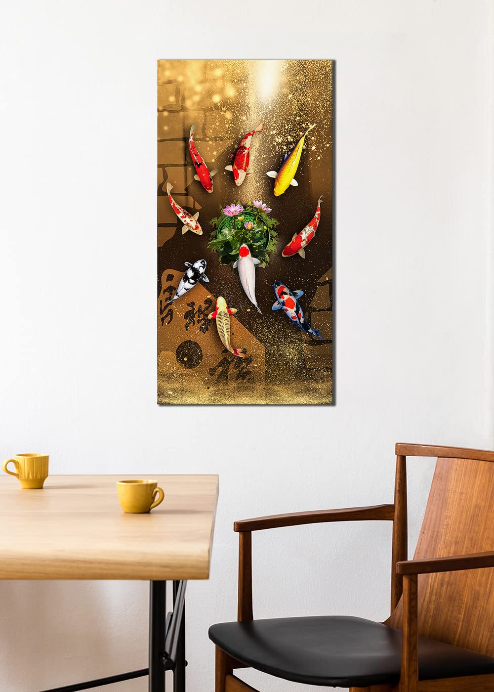 Wandbild Leinwanddruck – Modern Chinese Abstract Koi Fisch Landschaft, 80x120 Cm, Rahmenlos – HD Druck Für Wohnzimmer, Büro, Hotel