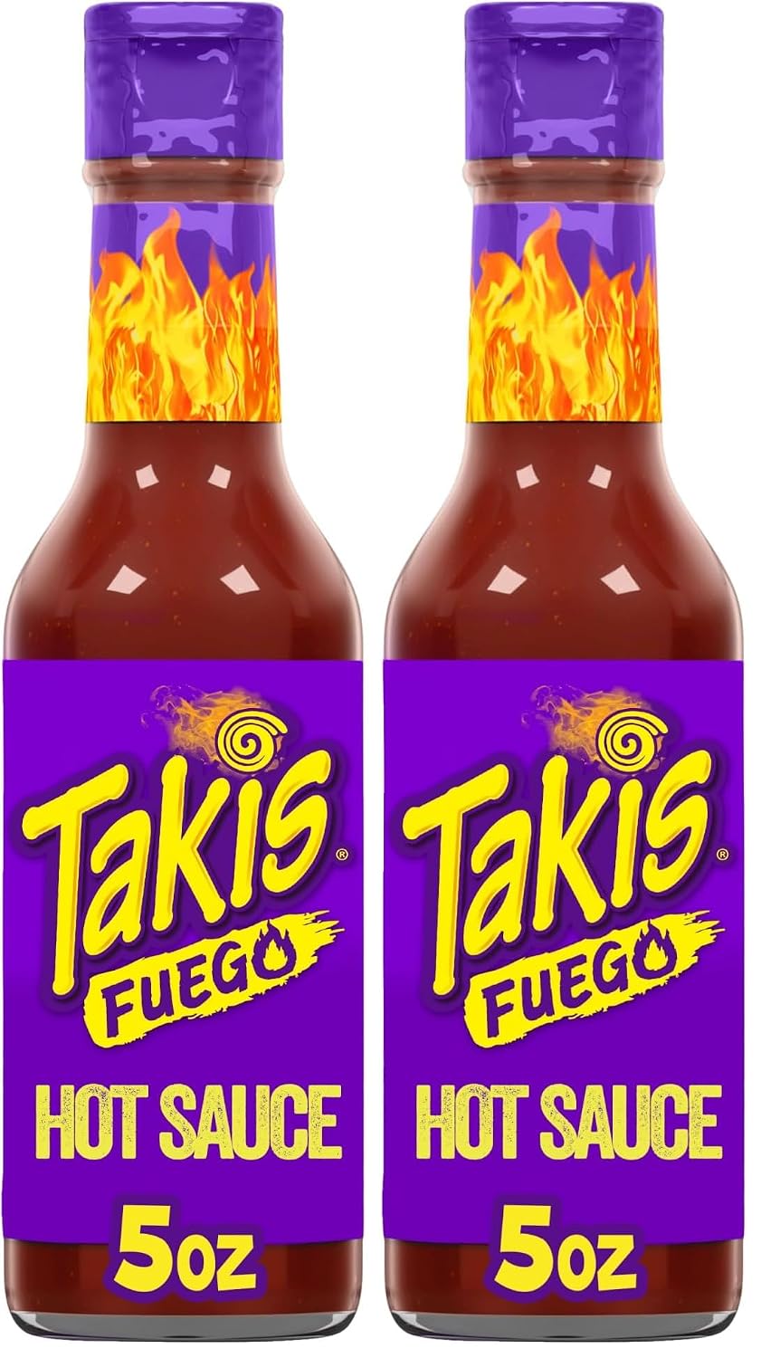Takis Fuego 5 fl oz Bottle, Hot Chili Pepper & Lime Flavored Extreme Spicy Hot Sauce (Pack of 2)