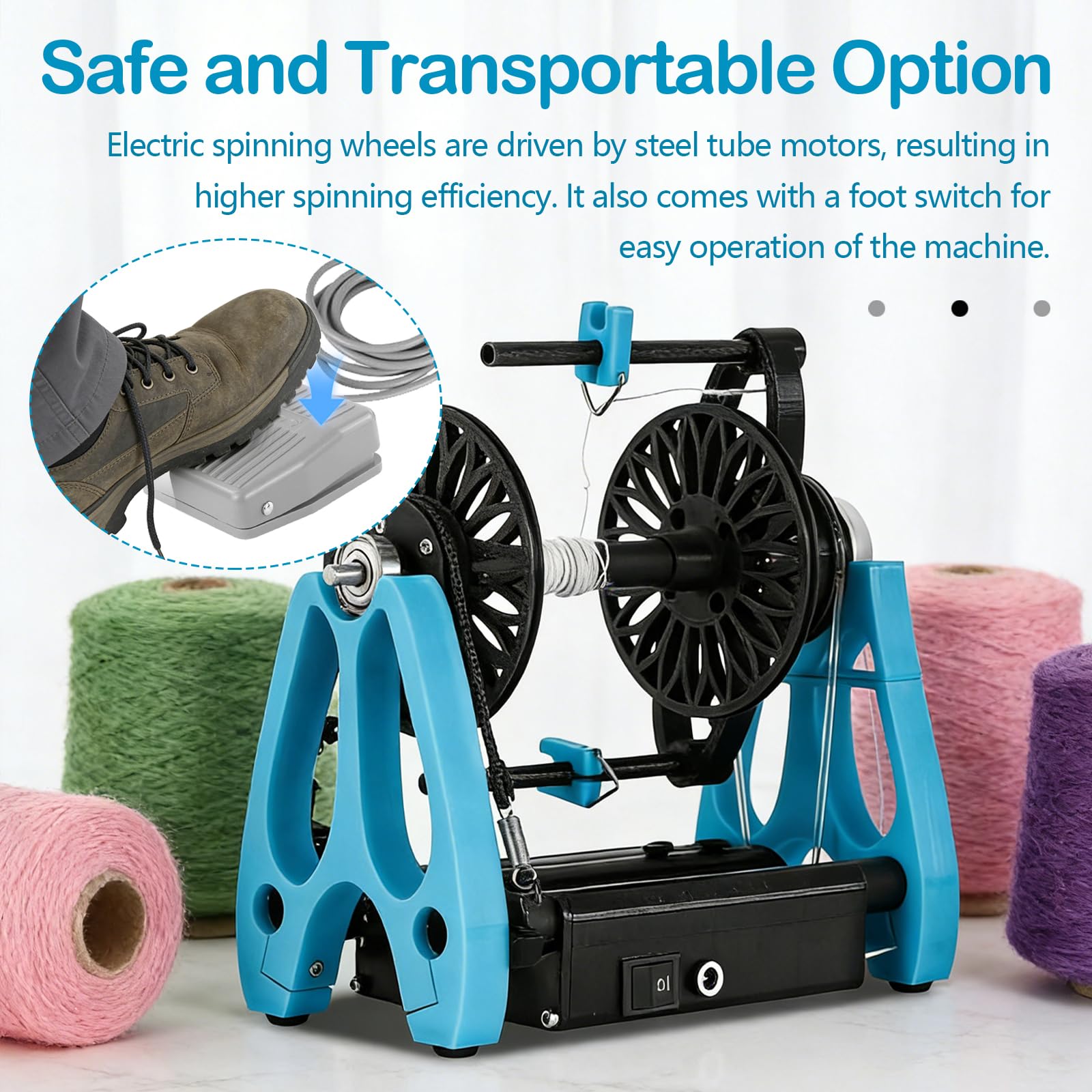 Filatoio Elettrico, Mini Filatoio per Lana per Uso Domestico con Pedale Controllo di velocità Continuo Macchina per Avvolgimento Filati A 1800 Giri/Min per Cotone E Seta