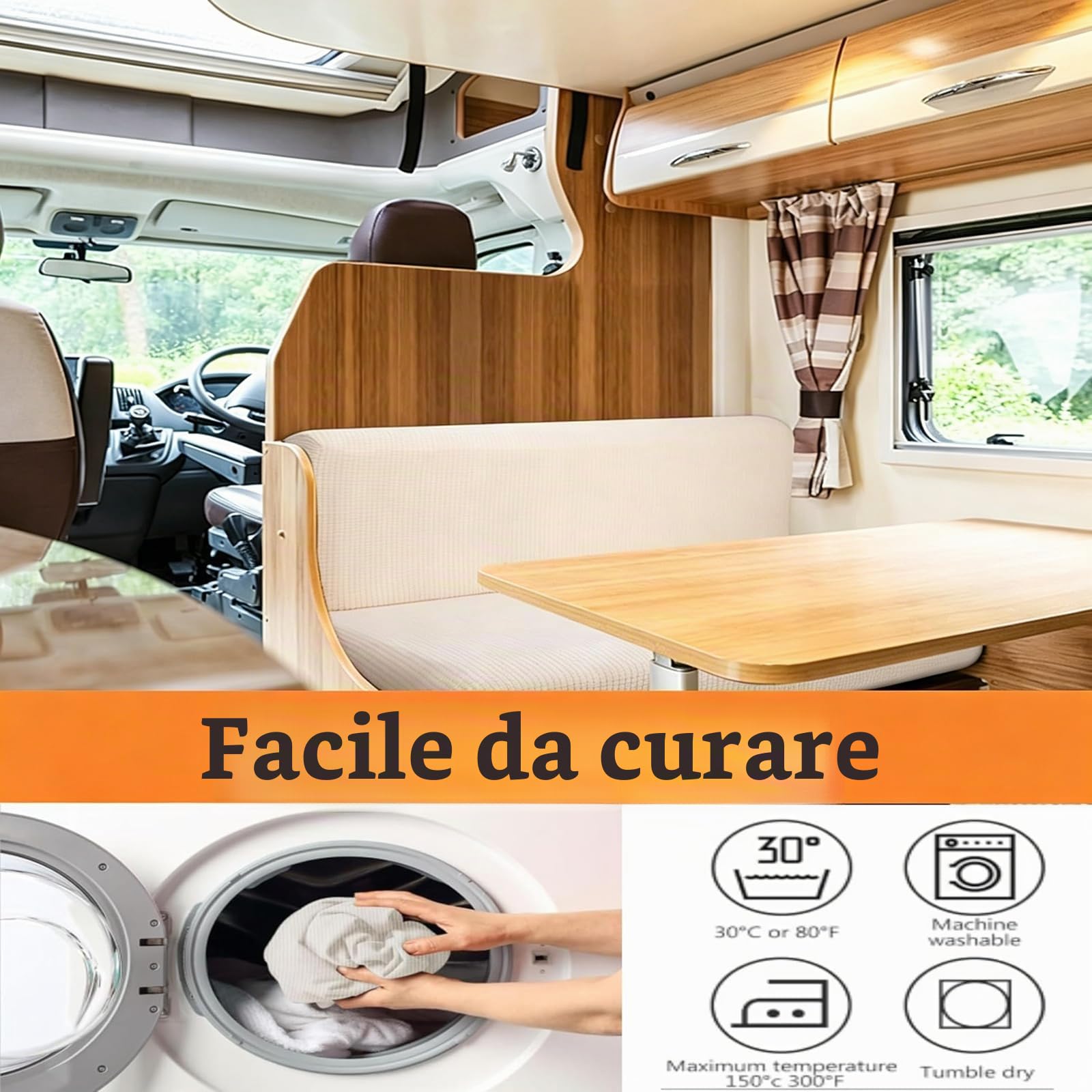 Copricuscini per Camper, 2 pezzi Elasticizzati Coprisedili Jacquard Copridivano per Camper RV Lavabile Fodere Cuscini Dinette per Caravan (Velluto, Beige)