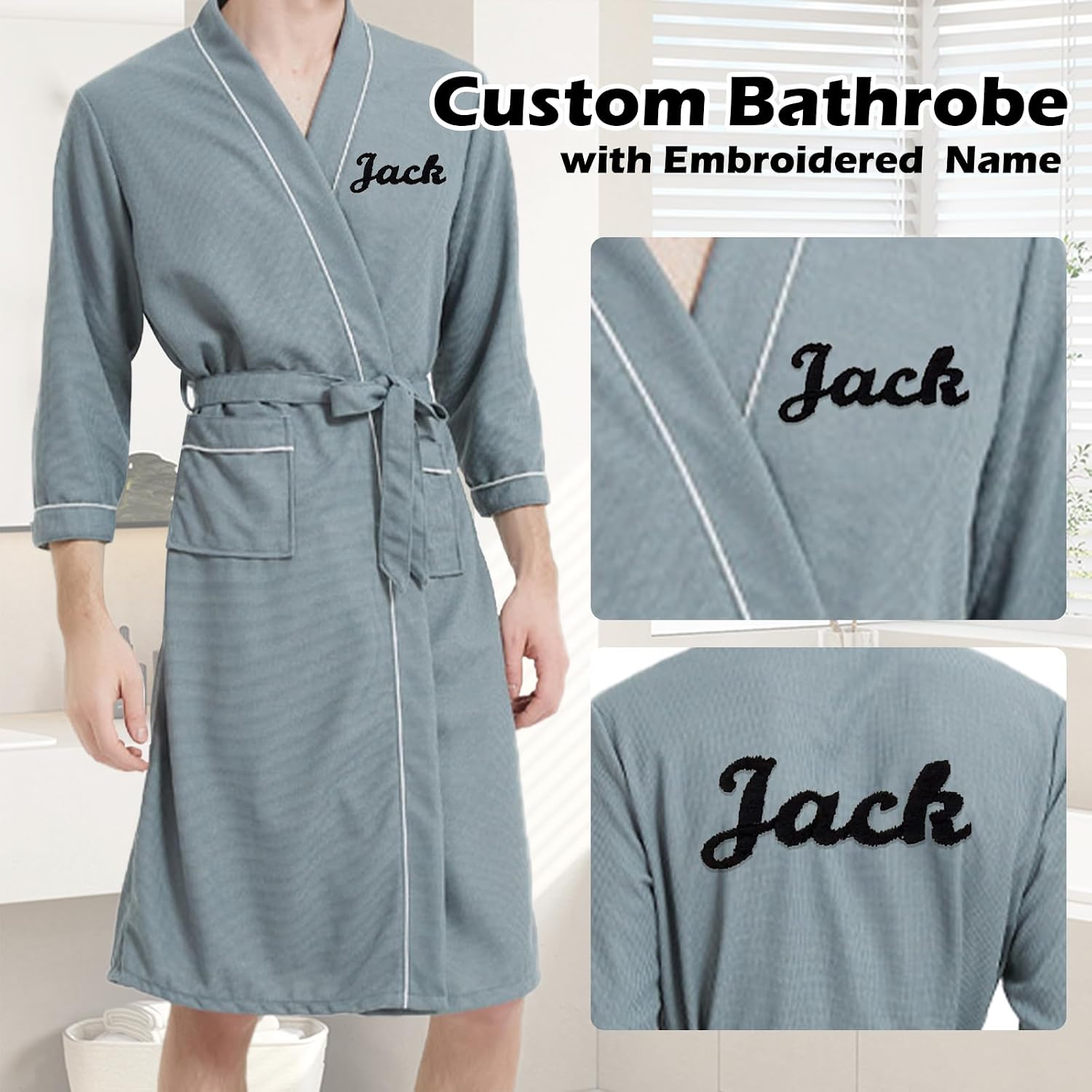 Personalized Waffle Robe with Embroidered Name, Men's Lightweight Bathrobe, Wedding Gift for Best Man, Custom Robe for Men, Gift for Anniversary, Birthday, Christmas, Gift for Father, Friend