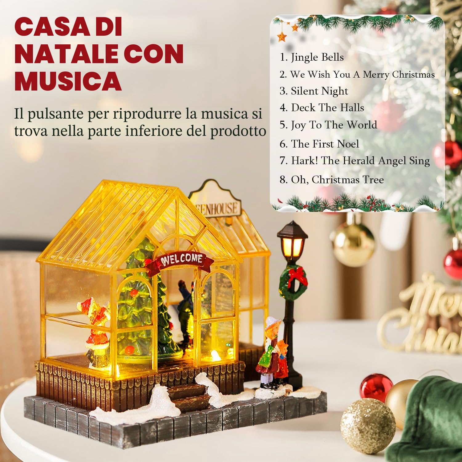 Tissting Incantevole Casa di Illuminazione Natalizia, Ornamenti Villaggio in Resina, Set di Accessorio per Natale, Luminoso Ornamenti per Vacanze Decorazioni Desktop, Kit Casa Decorazione Natalizia