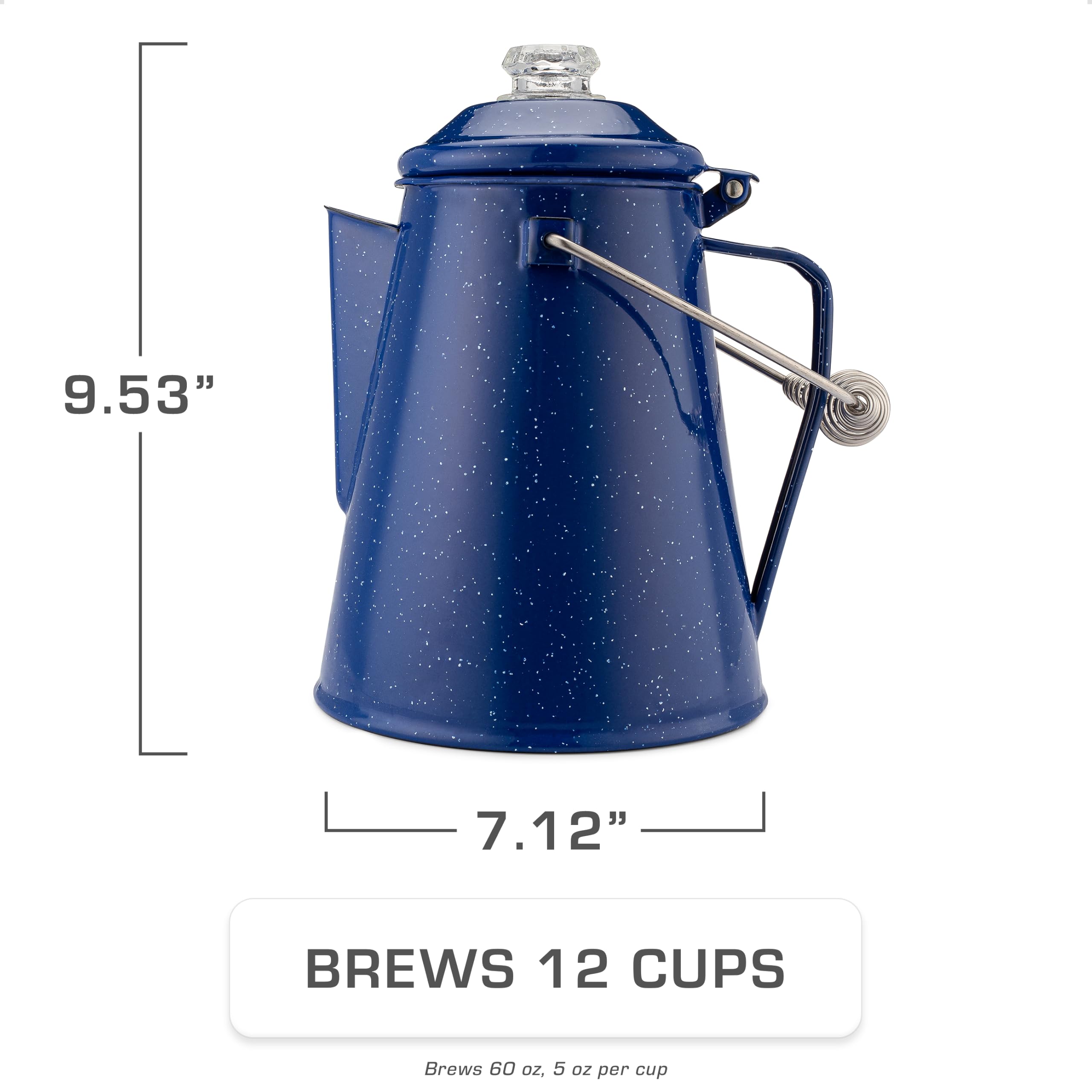 Coletti Cafetera clásica con percolador esmaltado (Azul, 12 Tazas): la cafetera Original para Acampar Hecha Moderna, Esencial para el Maestro cervecero del Campamento