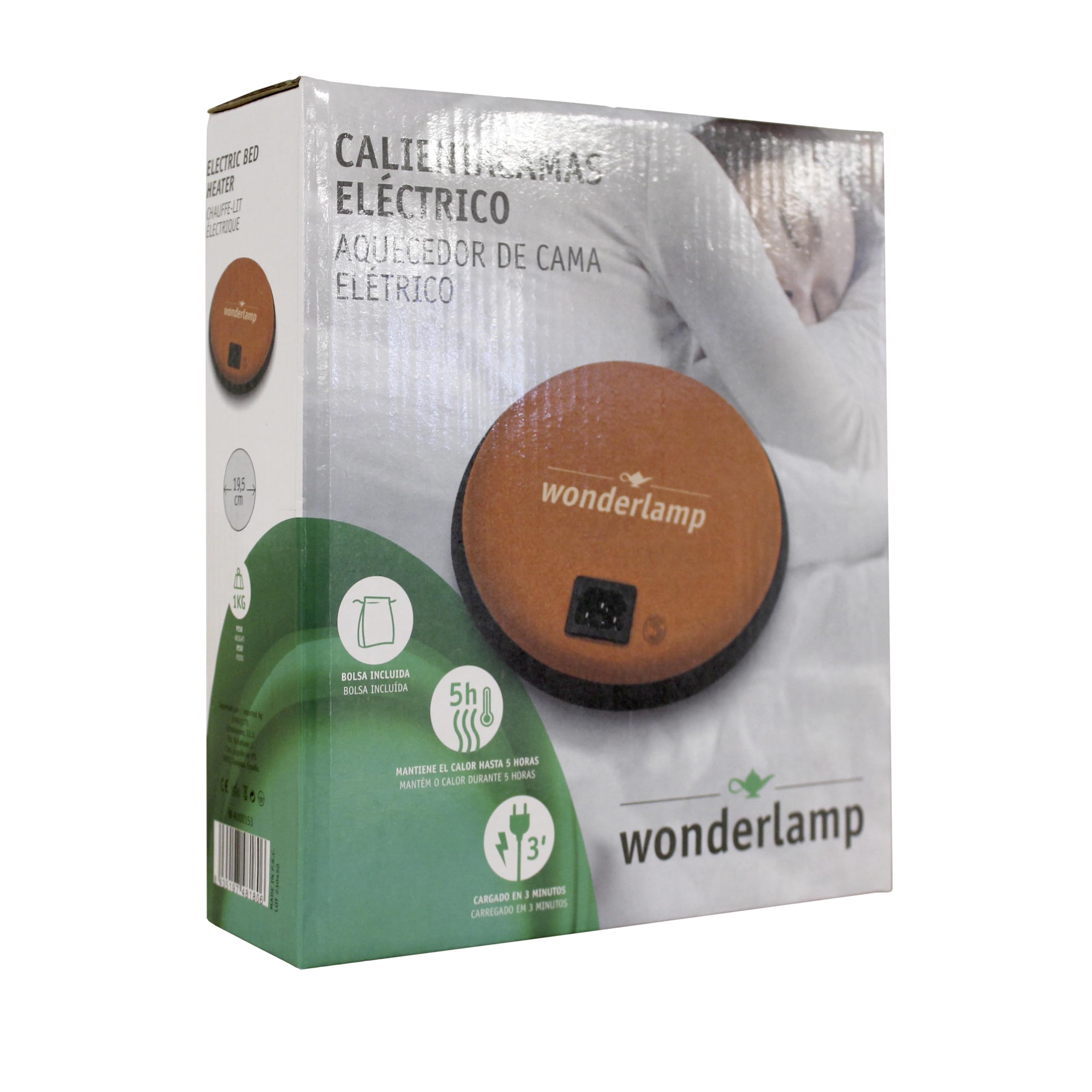 Wonderlamp - Calienta camas eléctrico 500W con luz piloto y funda de microfibra