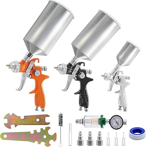 VEVOR Juego de pistola pulverizadora de aire de pintura profesional, 11 piezas con 2 tamaños completos, 1 pistola pulverizadora de detalles de