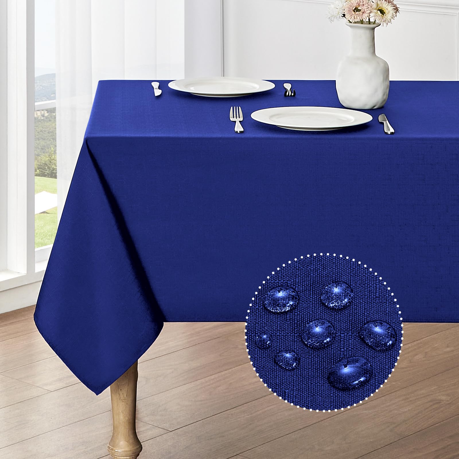 Rectangle Tablecloth Waterproof 52x70 inch Linen Textured Table Cloth Stain and Wrinkle Resistant Washable, Decorative Fabric Table Cover for Dining, Party and Camping, Royal Blue