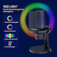Vista 4 de FEELWORLD VM1 Micrófono USB para PC de juegos Micrófono condensador con cancelación de ruido, luz RGB silenciosa, accesorios para computadora