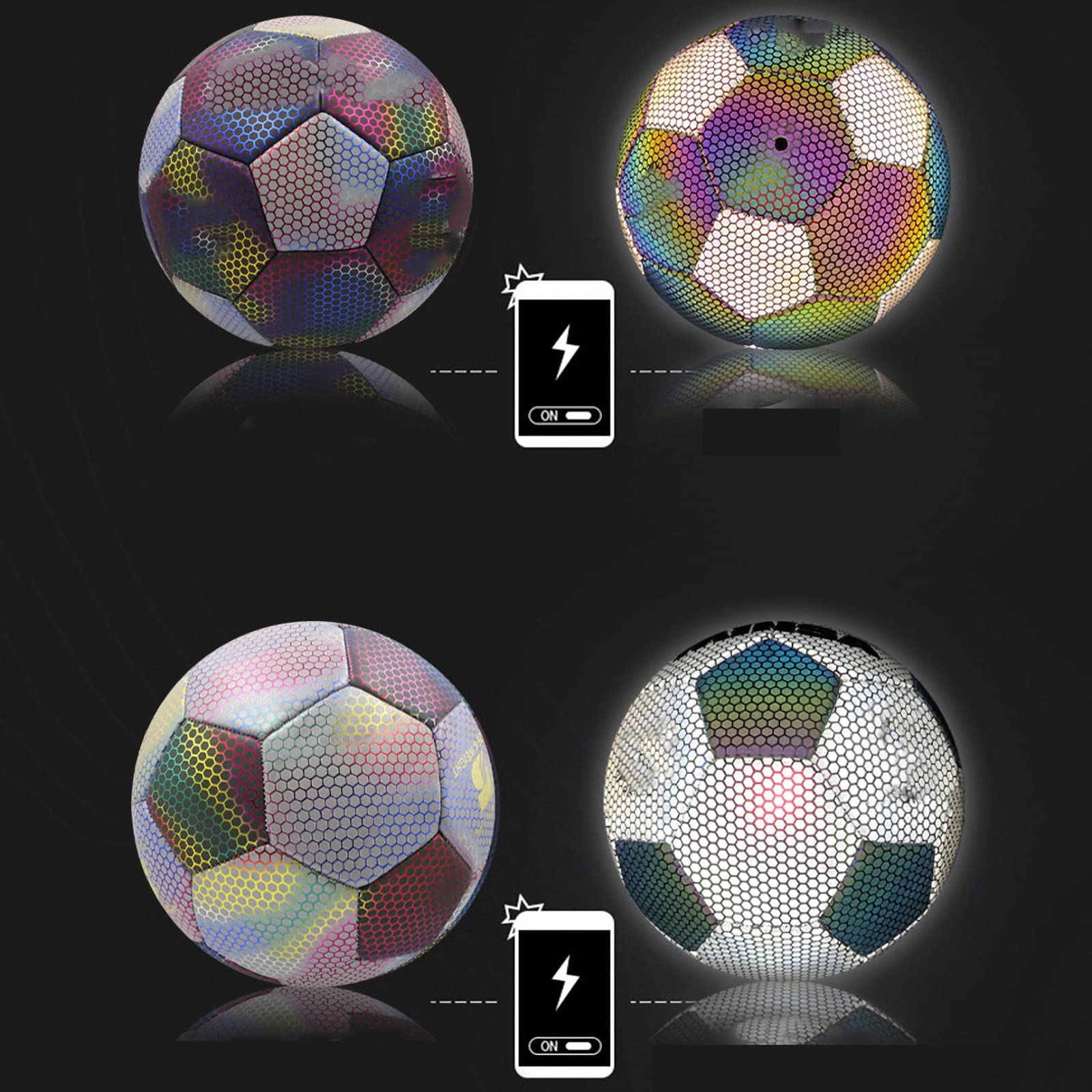 Balón de fútbol Luminoso Reflectante con Bomba,Pelota Fluorescente tamaño 5,Football Juego de Entrenamiento de Partido Nocturno Iluminado para jóvenes,Bola Brillante