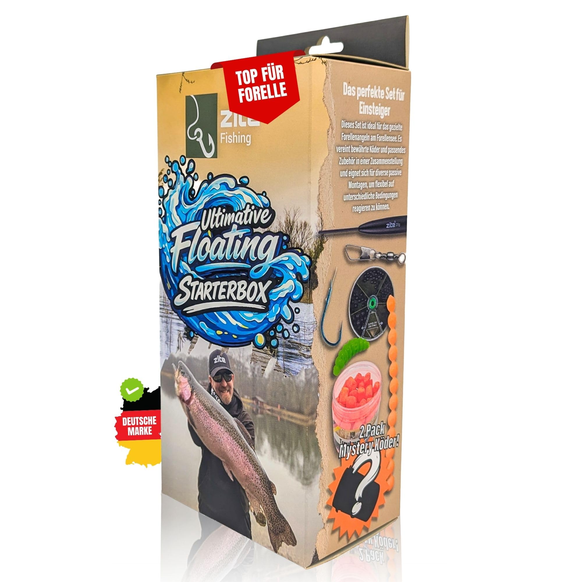 Zite Fishing Forellenköder Auftreibend XXL Set | Floating Forellen Angelköder | Troutmallows, Mighty Mag, Forellenteig, Bubbly Beads | Inklusive Bodentaster, Vorfachhaken & Mehr für Forellensee