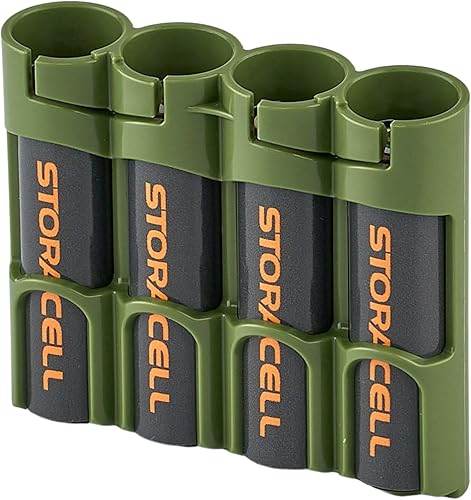Storacell Slimline 18650-4 verde militar, organizador de almacenamiento de batería y dispensador, capacidad para 4 baterías 18650 (no incluidas),