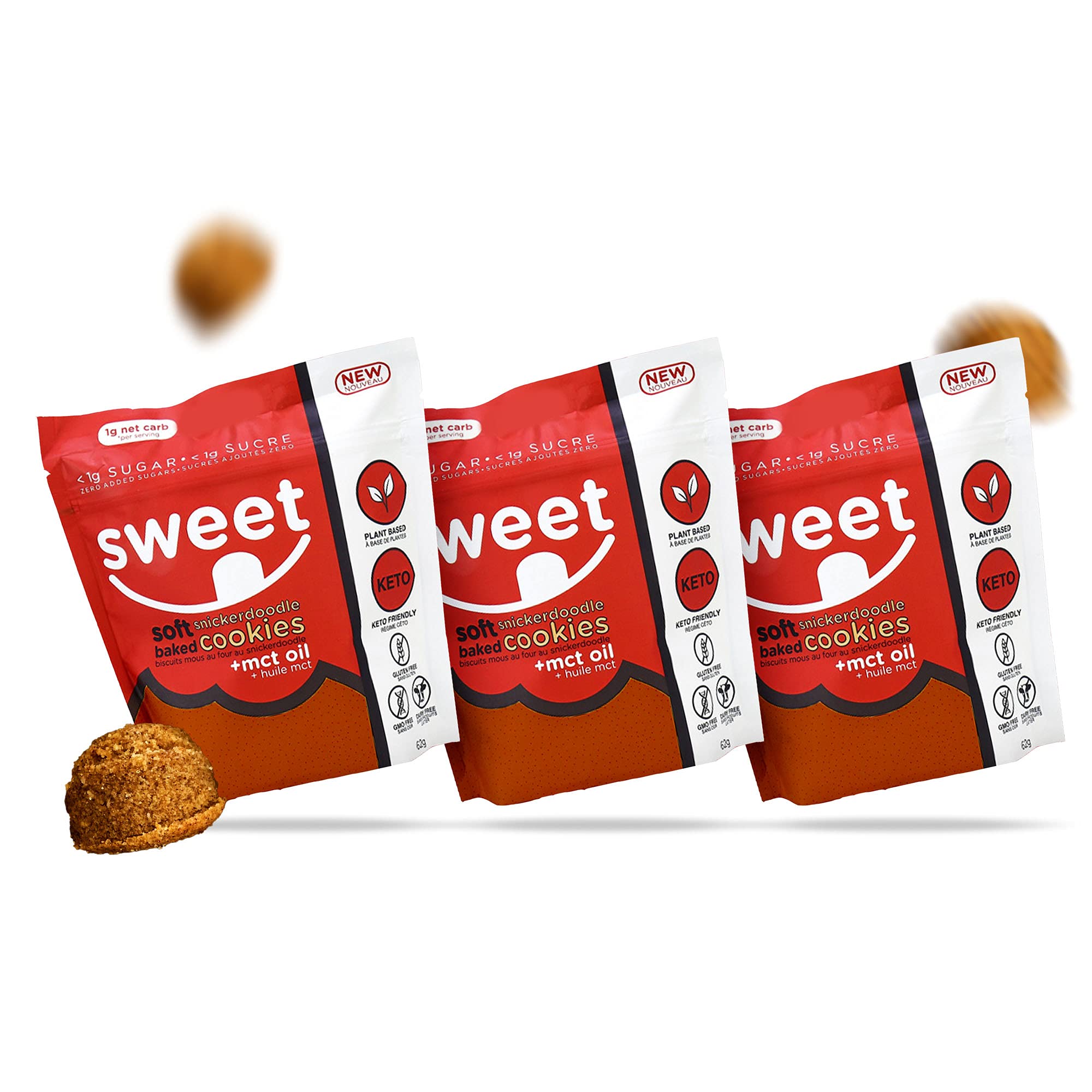 Keto Snickerdoodle Cookie, Healthy Low Carb Keto Cookies, Soft-baked and Gluten-free Keto Desserts, Dairy-Free Snacks, Pack of 3 x 68g - Sweet Nutrition