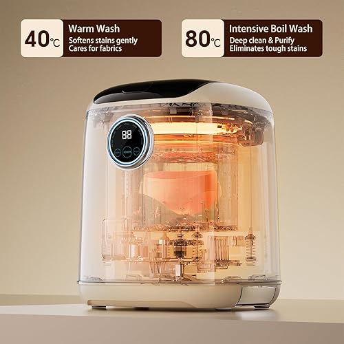 Miniatura 4 de AHERO Mini lavadora totalmente automática con lavado con calefacción, secado por centrifugado y secado térmico, 7L (2.2 lbs de capacidad), portátil