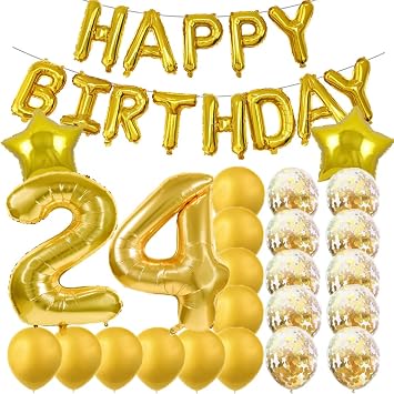 Gold 24 Balloon - Number Balloon 40 Inch, 24th Birthday Decorations