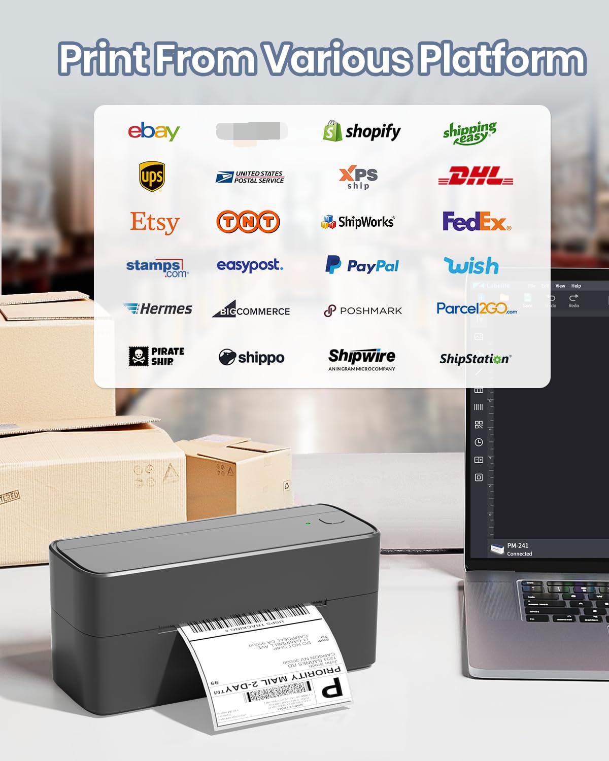 Phomemo 241BT Stampante Termica Etichette Spedizione 4x6, Bluetooth Stampante per Etichette Adesive, Etichettatrice per Piccole Imprese, Compatibile con Amazon, DHL, Etsy, DPD, UPS, Ebay & Shopify