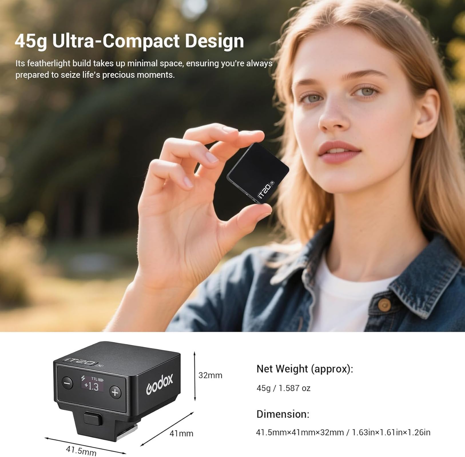 Godox iT20F iT20-F Mini Flash,Bolsillo Flash de Pantalla Intuitiva, Soporta TTL Automático Parpadeo/M Parpadeo Manual, 700 Destellos a Potencia Máxima,Batería de Litio,Compatible con Fuji Cámara