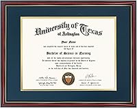 Vista 17 de GraduationMall - Marco para certificado, diploma y documentos con cristal real, aspecto de madera profesional y cuentas doradas, color caoba y blanco
