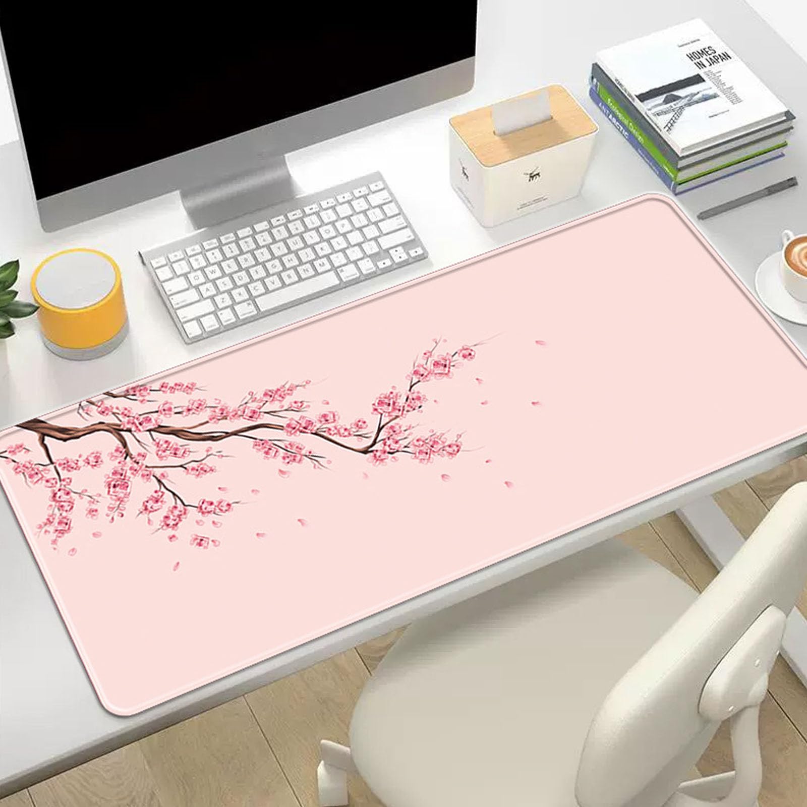 Sakura-Muster Gaming Mauspad XXL | Anti-Rutsch Gummiboden, Vernähte Kanten, Inkl. Tastaturbürste
