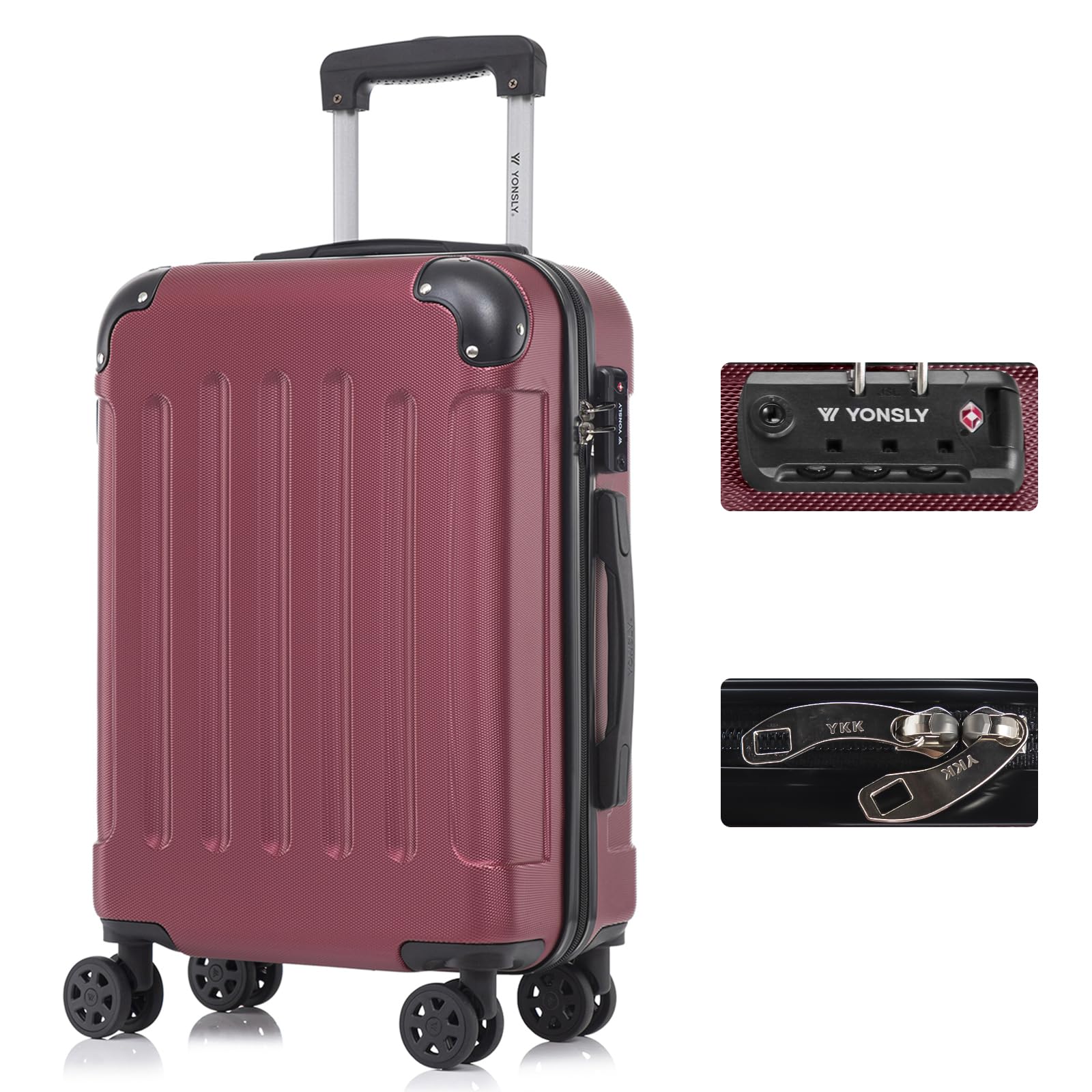 yonsly Koffer Suitcase, Trolley Reisekoffer, Rollkoffer Handgepäck mit 4 Rollen 360°, ABS Hartschalen, Sicherheitsschloss, Weicher Gummigriff, 210D-Futter