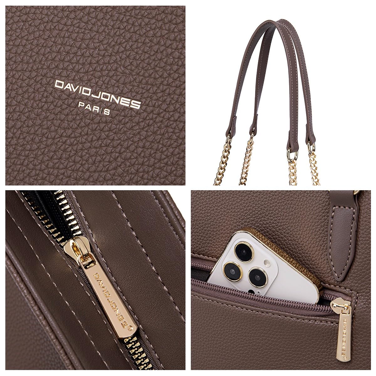 David Jones - Bolso de mano, cesta forrada, bandolera, para mujer - Gran bolso de compras A4 para el curso, trabajo, gran capacidad, piel sintética PU, suave - Bolso de compras con asas largas