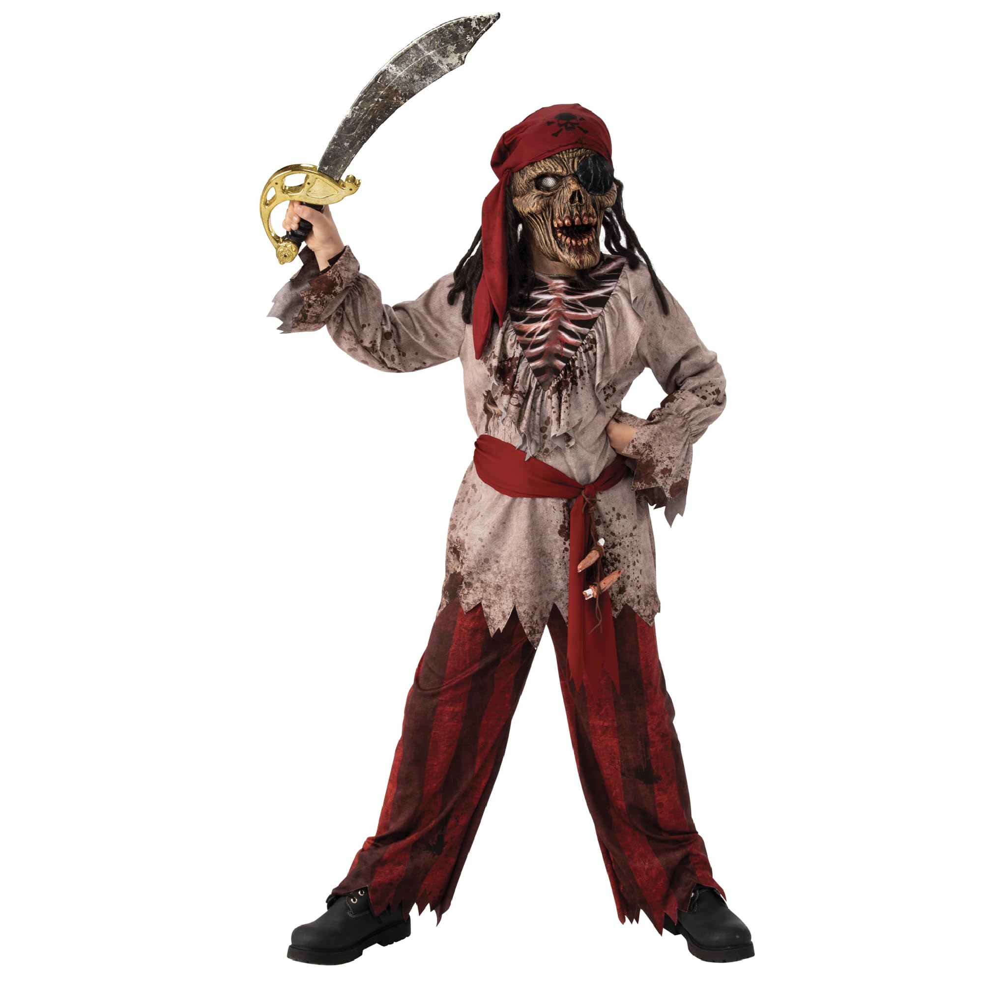 Bristol Novelty Red & Brown Zombie Pirate Costume for Kids - (3-4 years) 1 Set - Ideal for Imaginative Play & Halloween Dress-Up