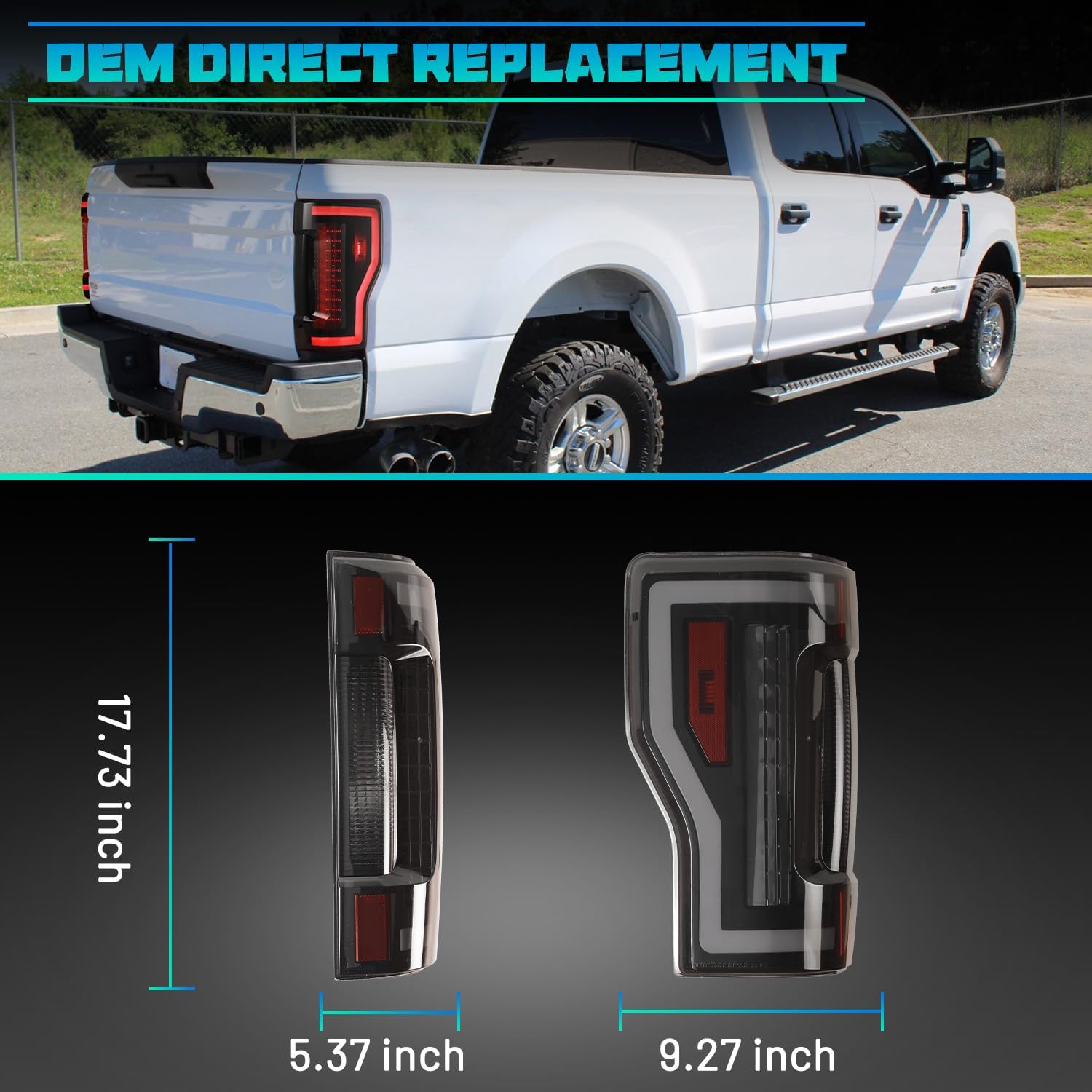 WolfX LED Tail Lights for 2017 2018 2019 Ford F250 F350 F450 Super Duty [Factory Non-LED Non-Blind Spot Models] Taillight Assembly Set Replacement Rear Lamp w/Sequential Turn Signal, Smoke Lens