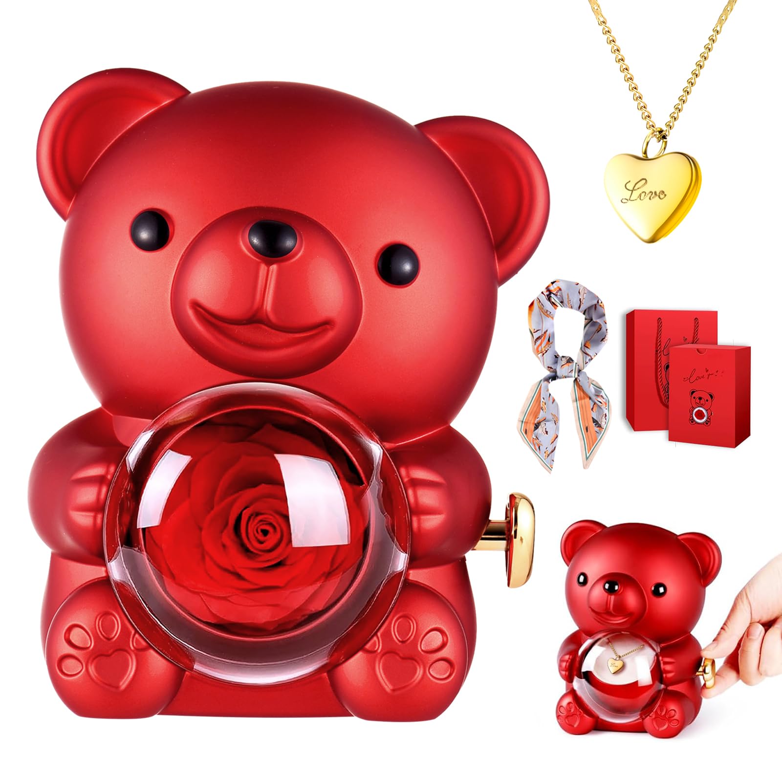 GOICC Rosa Eterna Natural Cuddle Regalos Originales con Collar para Mujer Flor Rosa Preservada para Novia Mamá Abuela para Día de la Madre San Valentin Navidad Cumpleaños Aniversario