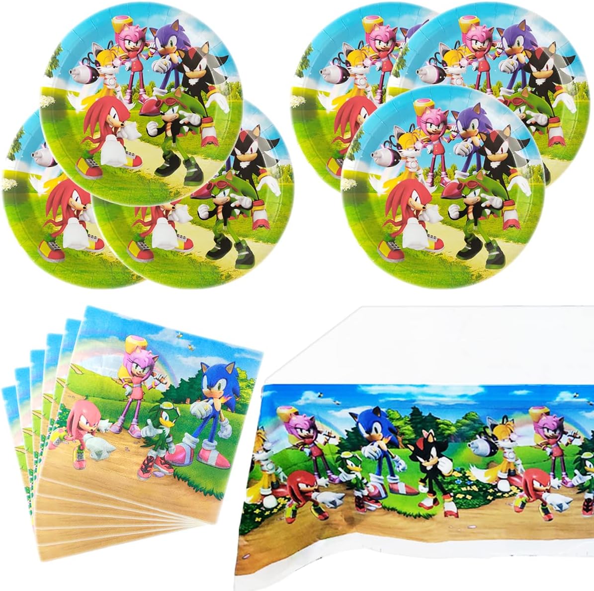 Hedgehog Party for Sonic, 20 Plates + 20 Napkins + Tablecloth , Hedgehog Party Supplies