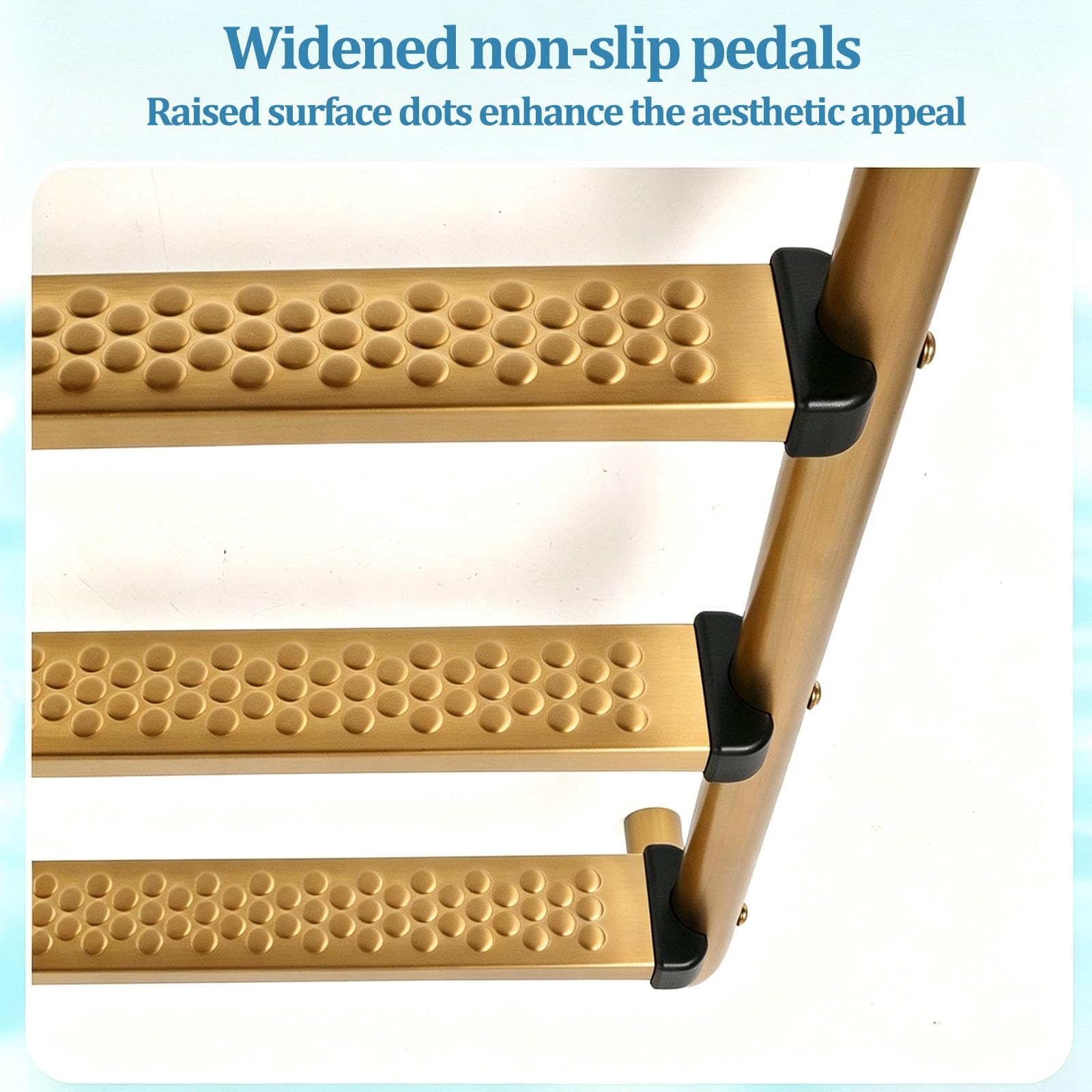 Escalera de 4 peldaños para Piscina con Superficie Antideslizante | Acero inoxidable 304, para piscinas interiores y exteriores; fácil de montar y de usar(Gold)