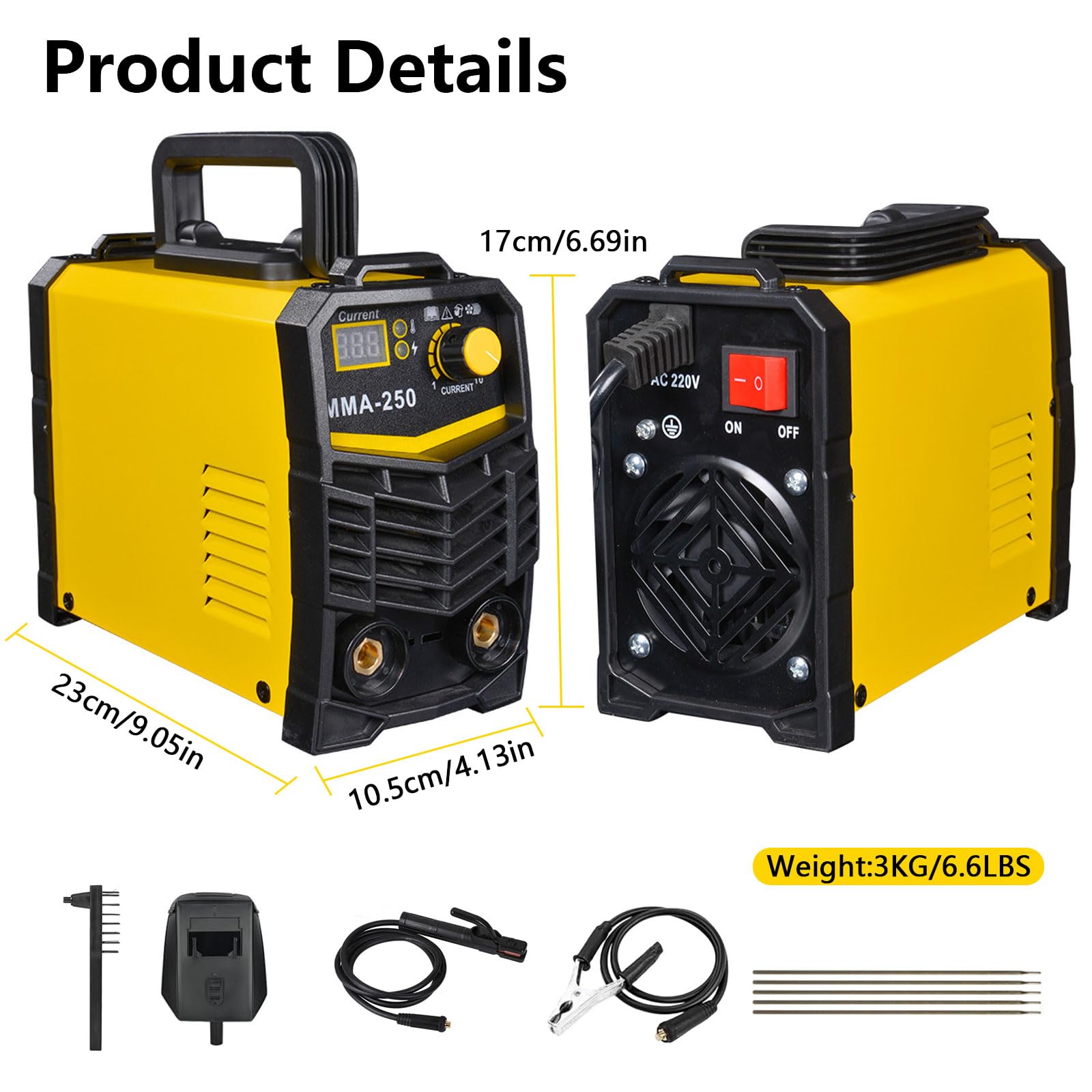 Elektroden Schweißgerät 250A IGBT Inverter – Mini Schweißgerät 220V, tragbares DC Schweissgerät mit LED Display, Arc Force, Hot Start & Anti-Stick für Heimwerken