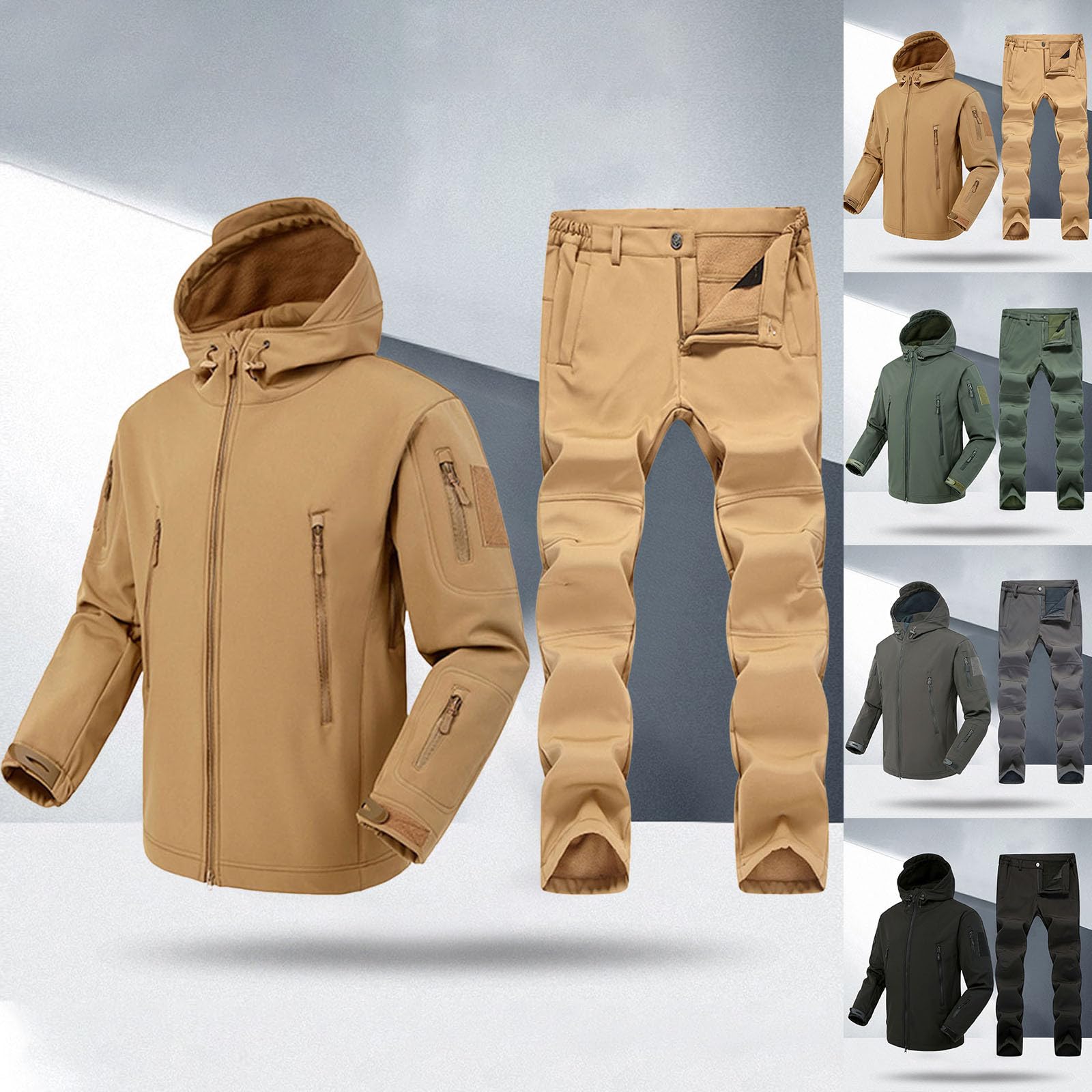 Vêtement de chasse d'hiver pour homme - Vêtement de camping épais - Ensemble d'entraînement tactique à capuche - Veste tactique - Pantalon - Costume de pêche en plein air - Pêche - Randonnée