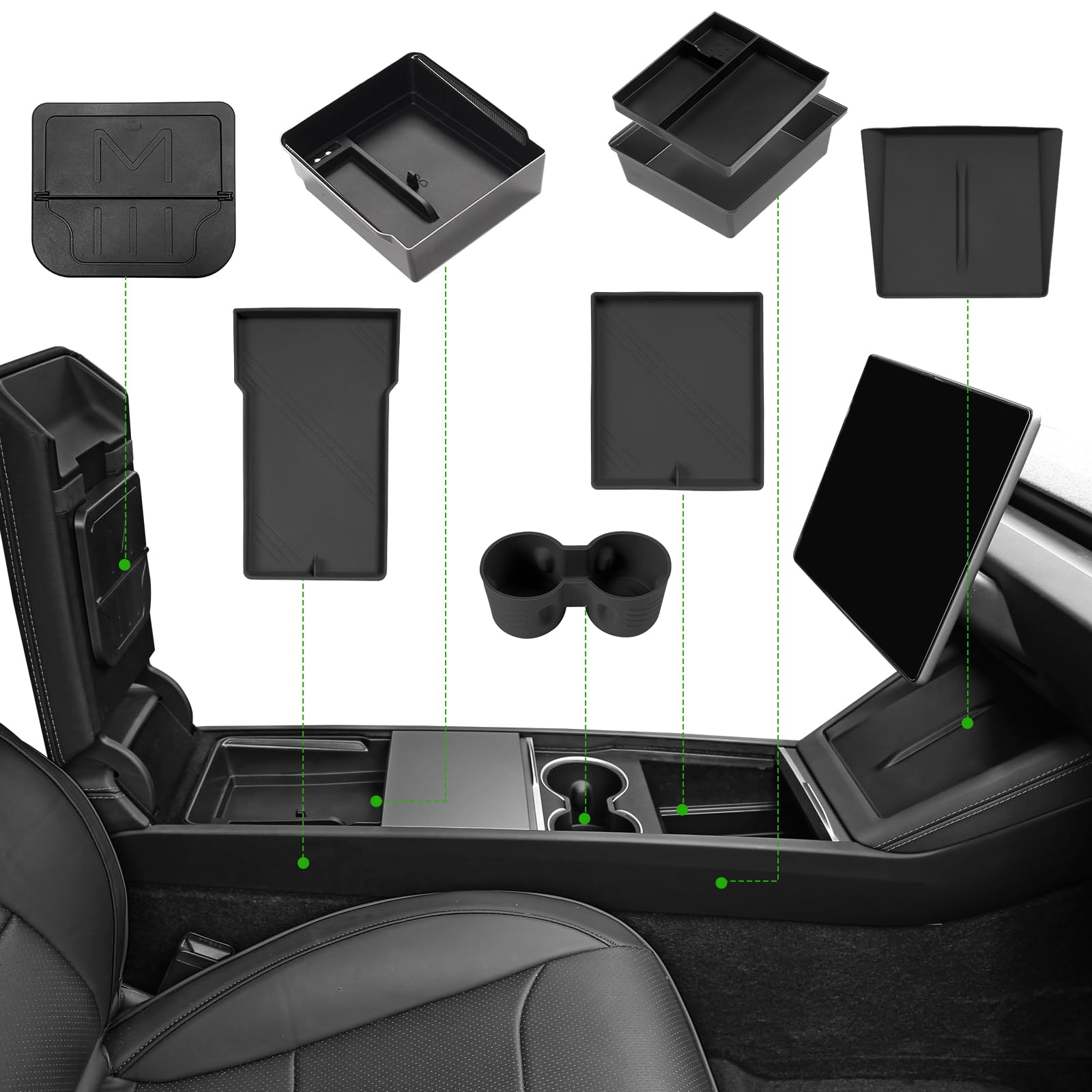 Photo 1 of 9PCS Center Console Organizer Tray for 2024 2025 2026 Tesla Model 3 Accessories, Armrest Hidden Storage Box Cup Holder Charger Pad for Tesla Model 3 Highland