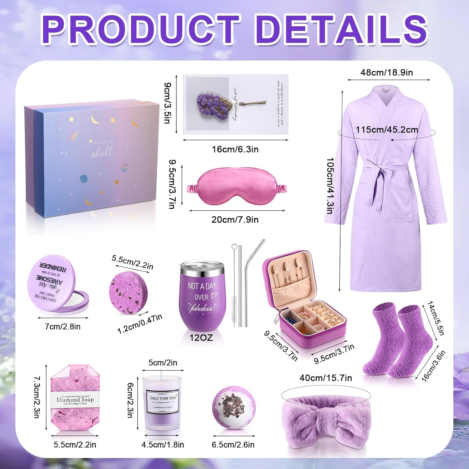 Nuogo 13 Pcs Birthday Gifts for Women Spa Basket Set for Women Mother's Day Gifts Mirrors Socks Steamers Jewelry Case Bath Robe Mom Nurse Girlfriend Wife