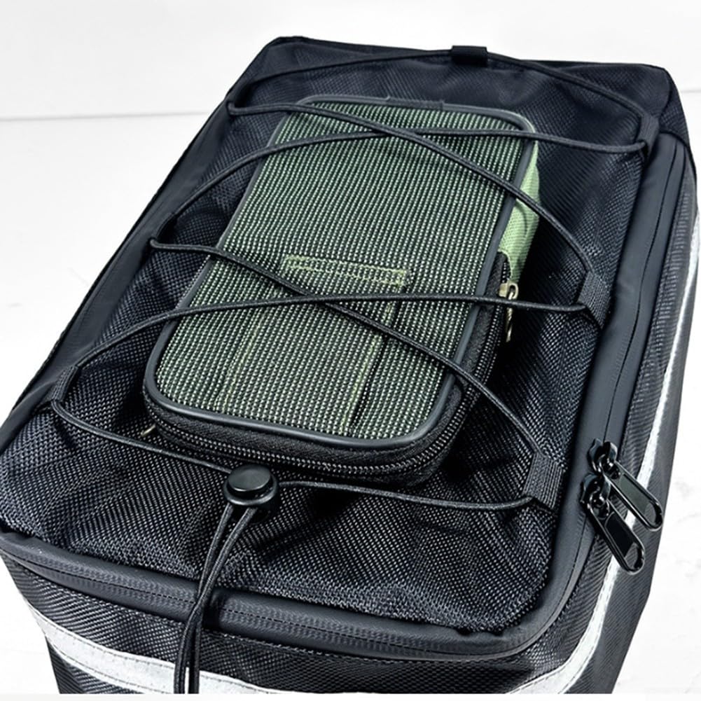 Borsa da bagagliaio per bici elettrica e biciclette, impermeabile da ciclismo, con tasche laterali, riflettente elettrico per portapacchi posteriore, per una maggiore durata (nero)