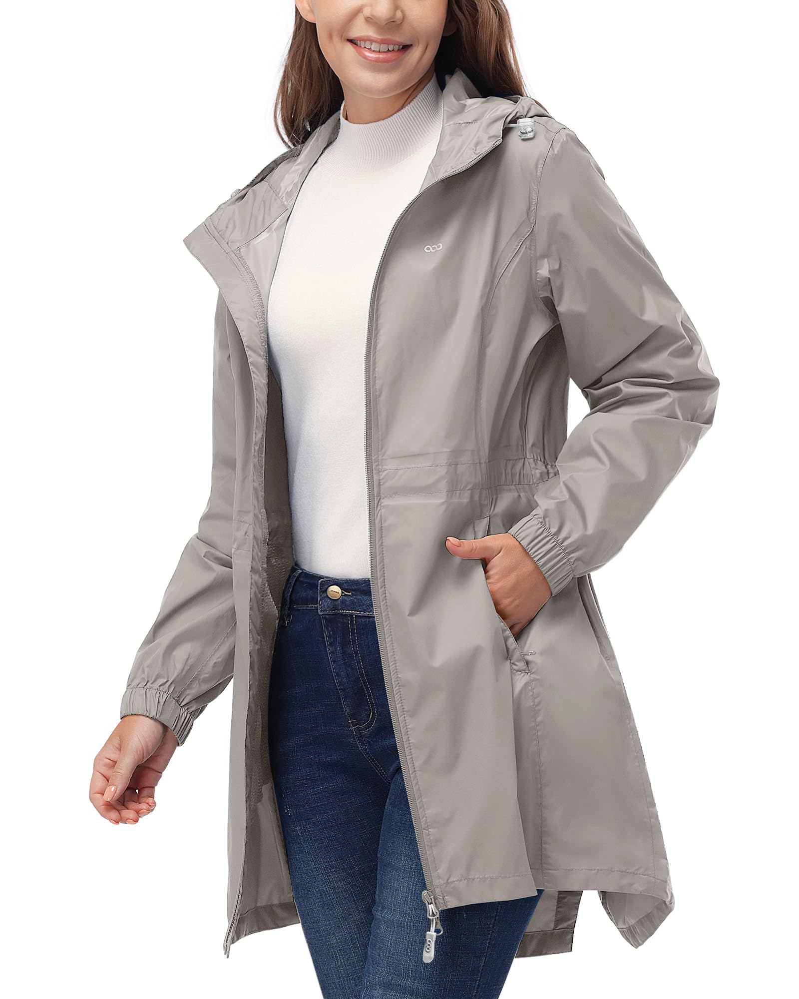 33,000ft Damen Dünne Wasserdichte Faltbar Regenmantel Regenjacke mit Kapuze, Leicht Atmungsaktive Travel Regenponcho, Lange Windbreaker Jacke für Frauen Khaki 3XL