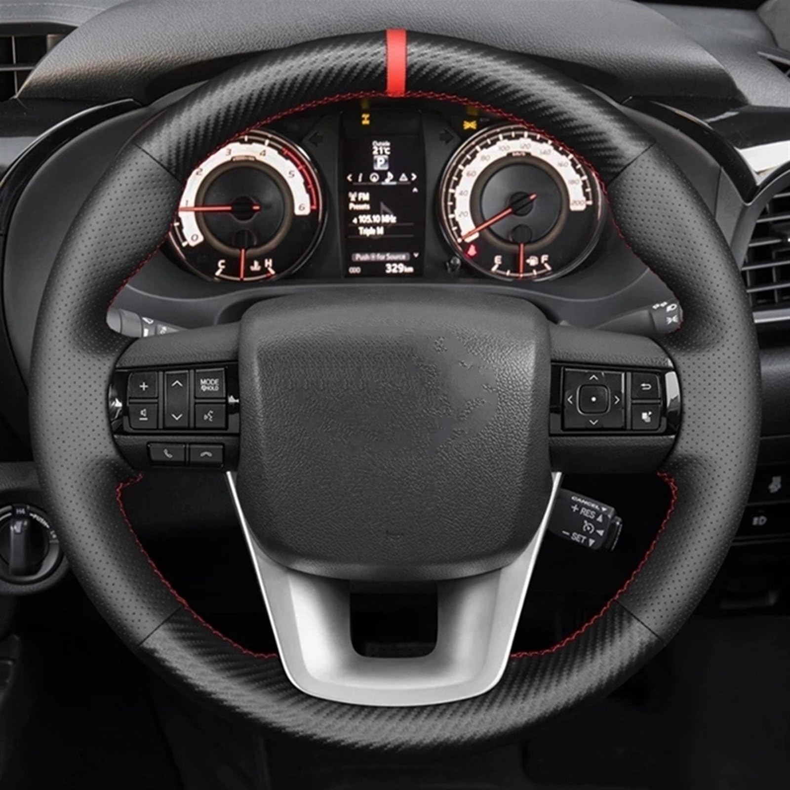 ROANNY Breathable Black Carbon Fiber Leather Hand-stitched Car Steering Wheel Cover For Toyota For Fortuner 2016-2019 For Hilux 2015-2019 (Color : 3-Blue)