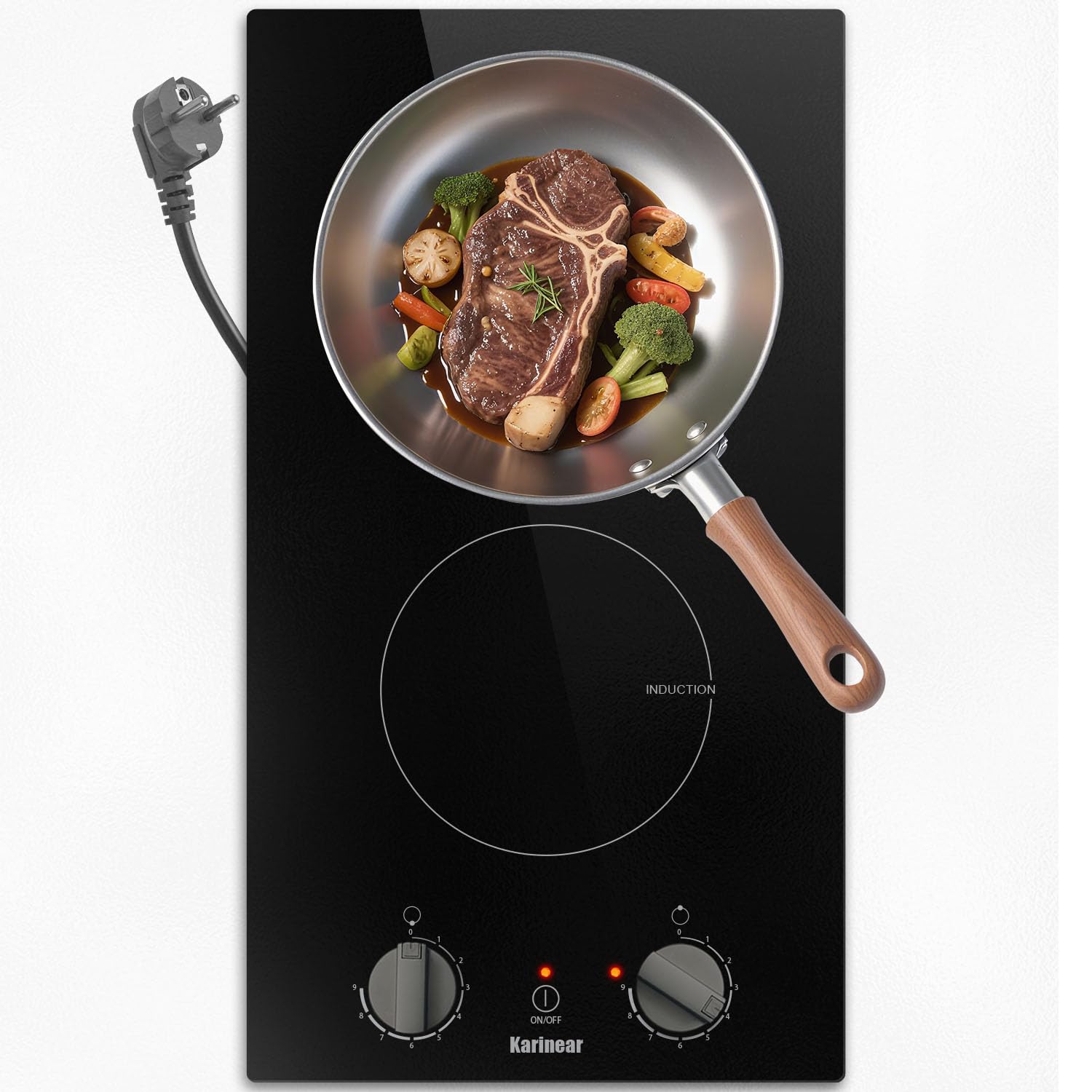 Karinear Placa Induccion 2 Fuegos 30 cm, Placa de Inducción Integrada, Desconexión Automática, Indicador de Calor Residual, Bloqueo de Seguridad Para Niños, Enchufe Disponible, 220 V - 240 V, 3500 W