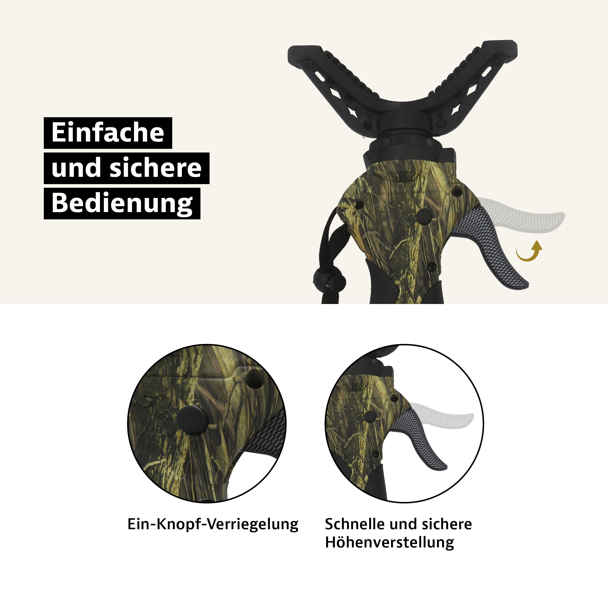Royal Hunter - Zielstock Jagd Dreibein GEN 4 - Gewehrauflage - Pirschstock oder Schießestock für Jäger - Teleskop mit Schnelllverschlußsystem - stufenlos verstellbar von 200cm bis 160cm