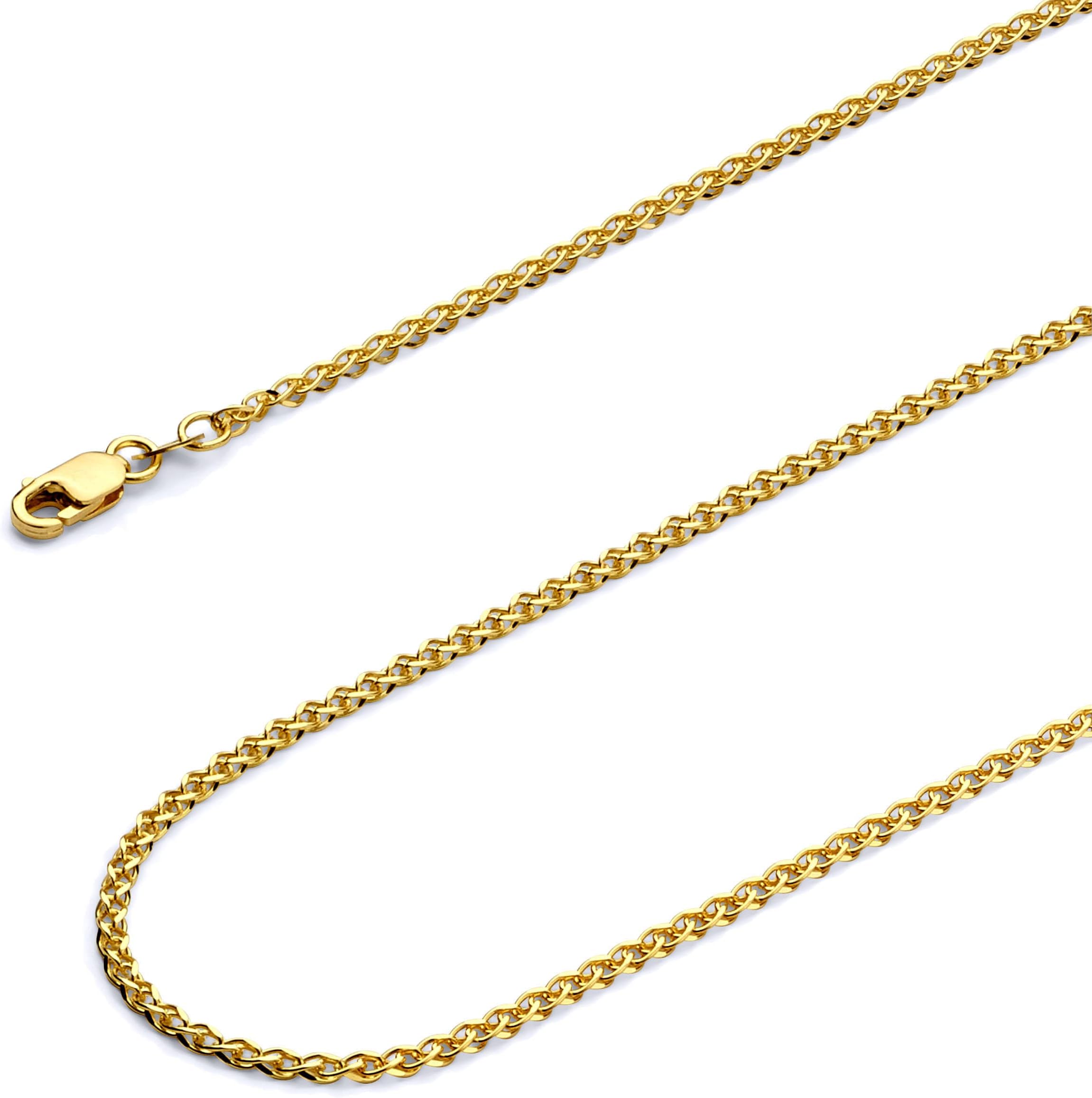 Wellingsale14k Yellow and White Gold Solid 2mm Flat Open Wheat Chain Necklace