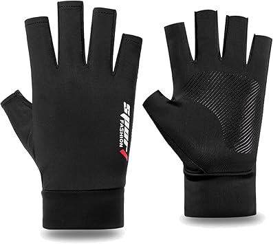 Fingerless Sun Gloves for Men Women UV Protection, Anti-Slip Half Finger Driving-Gloves for Fishing Rowing Cycling