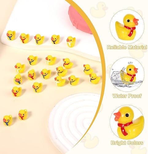 Miniatura 4 de 100 piezas de mini patos de resina, patos en miniatura, pequeños patos amarillos y bufandas, accesorios de pato, mini figuras de pato de resina para