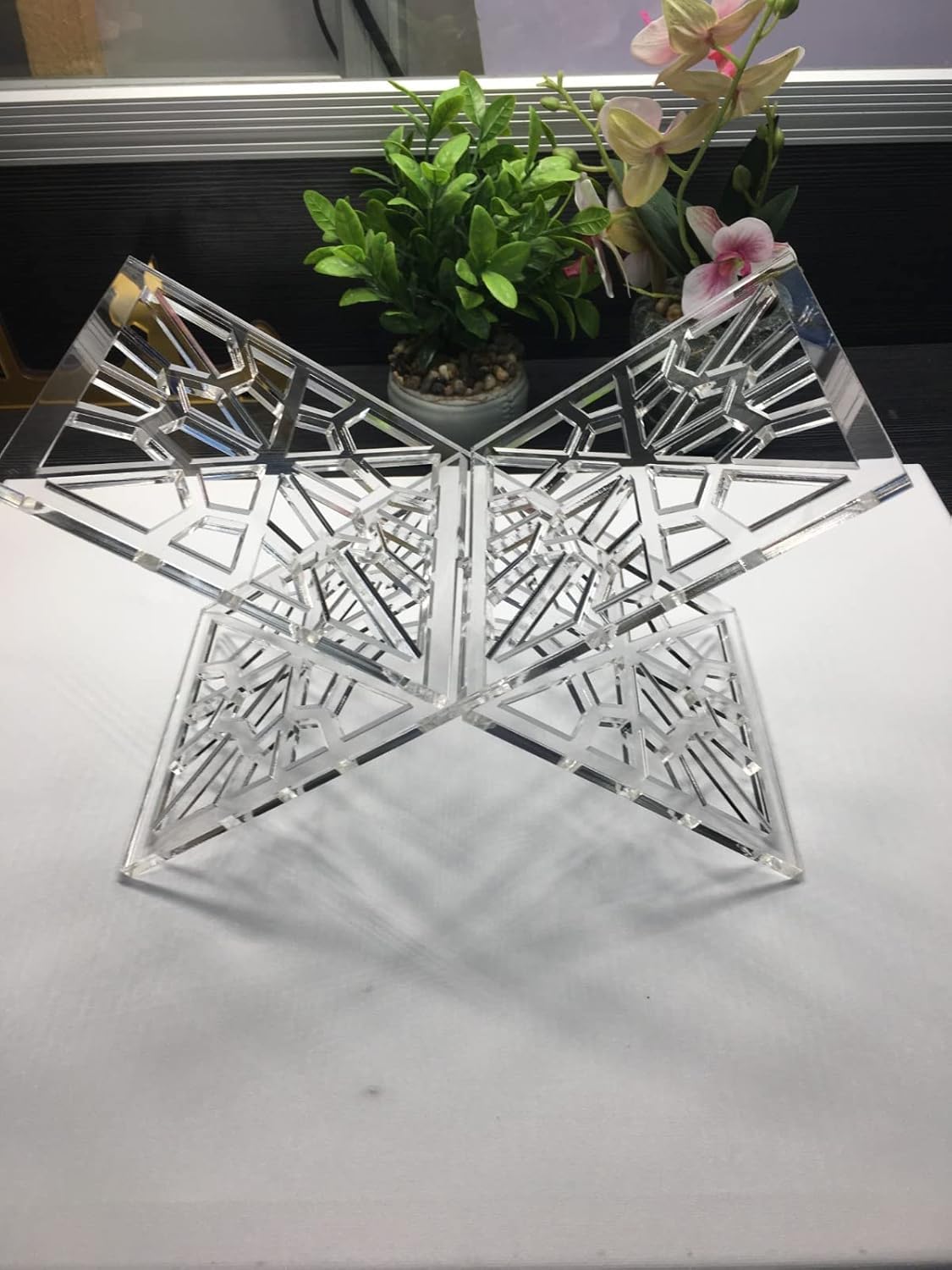 Holy Quran Stand X-shaped Clear Display Easel Mini Clear Acrylic Book Stand For Open and Closed Books Elegant Acrylic Quran Stand Holder Ramadan & Eid Decor Ideal For Recitation Beautiful & Foldable