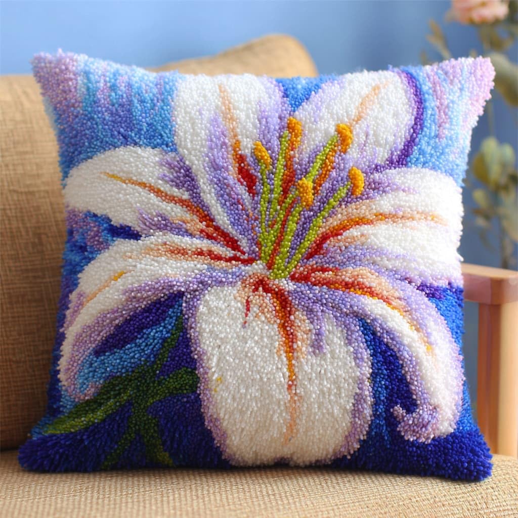 WallustrioaW Latch Hook Cushion Kits,Lily Flowers