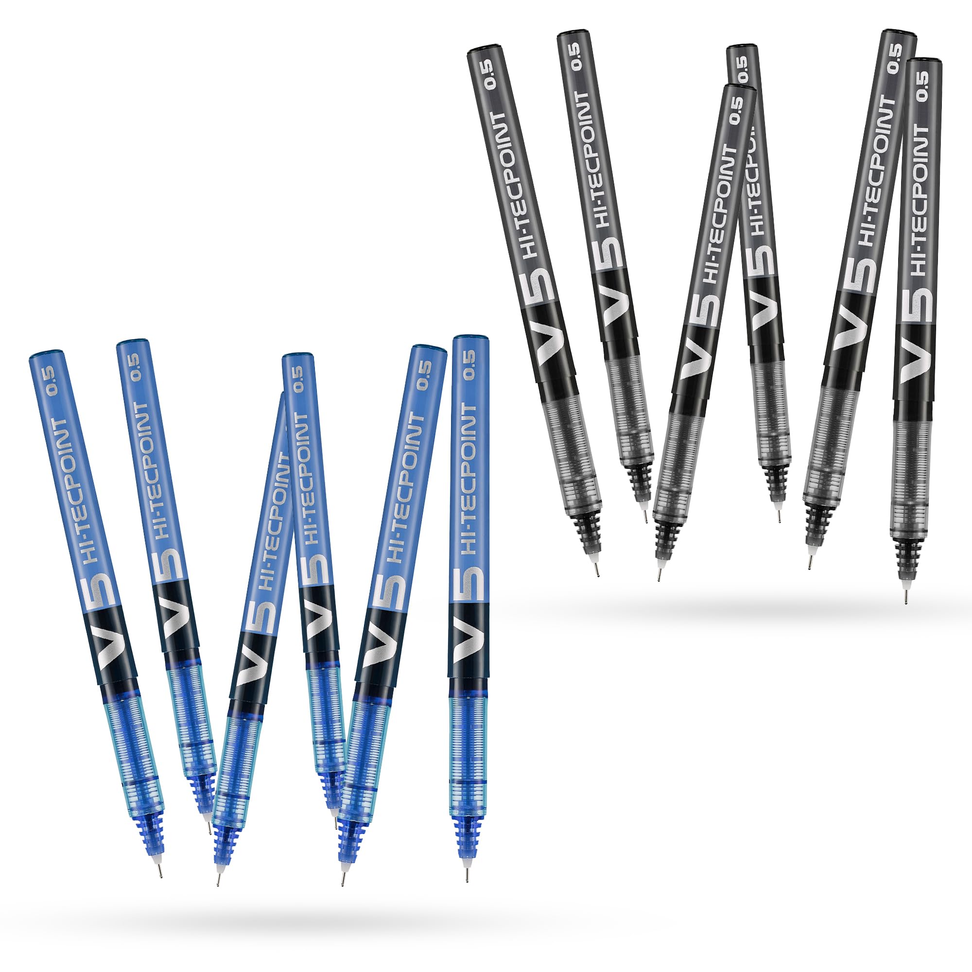 Pilot Pack of 6 Black BX V5 Hi-Tecpoint Extra Fine Rollerball Pens, 6 Packs Blue BX V5 Hi-Tecpoint Extra Fine Rollerball Pens, 0.5mm Tip, 0.3mm Line Width, Smooth Liquid Ink for Premium Precision